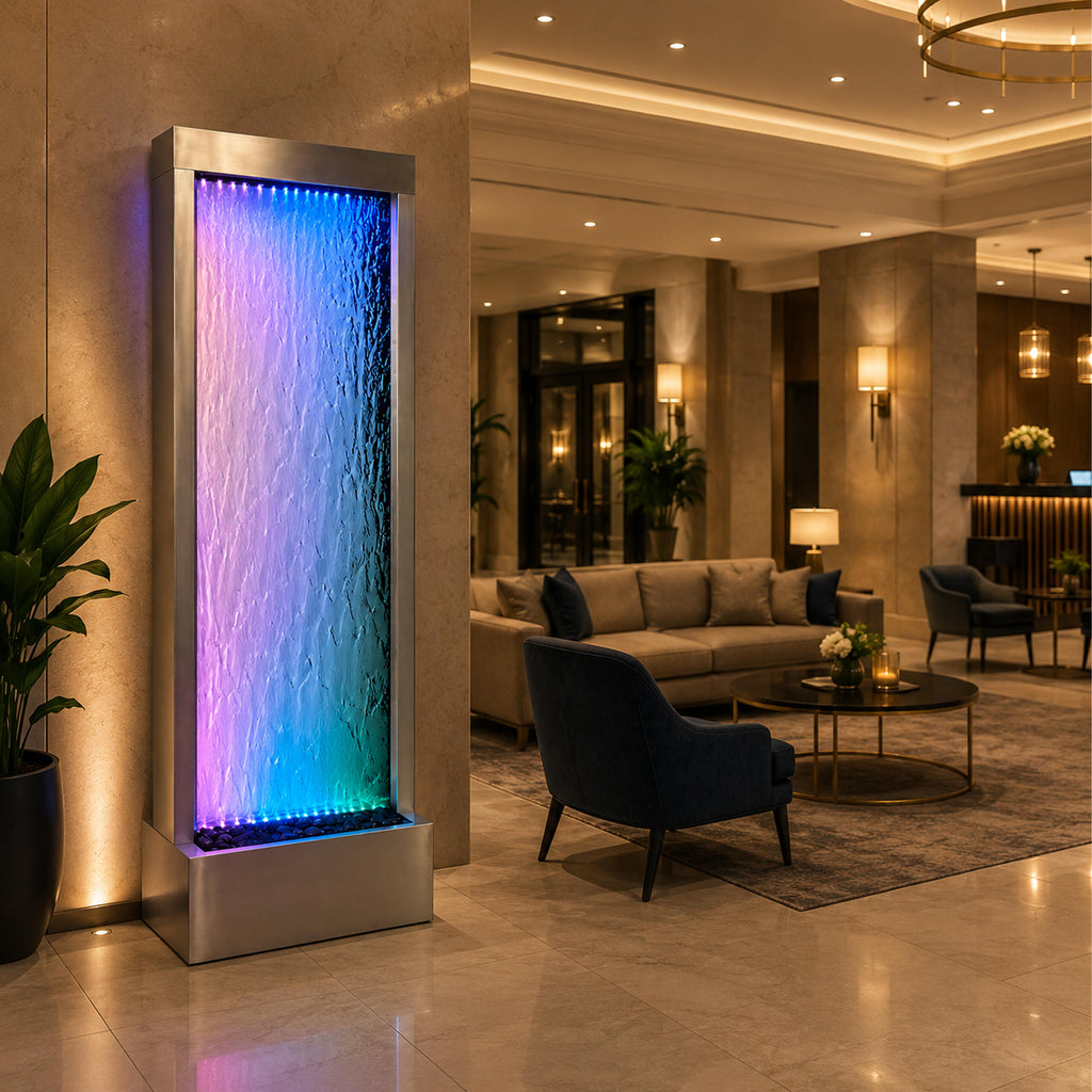 LED Illuminated Glass Garden Waterfall Wall Fountain 150x45cm