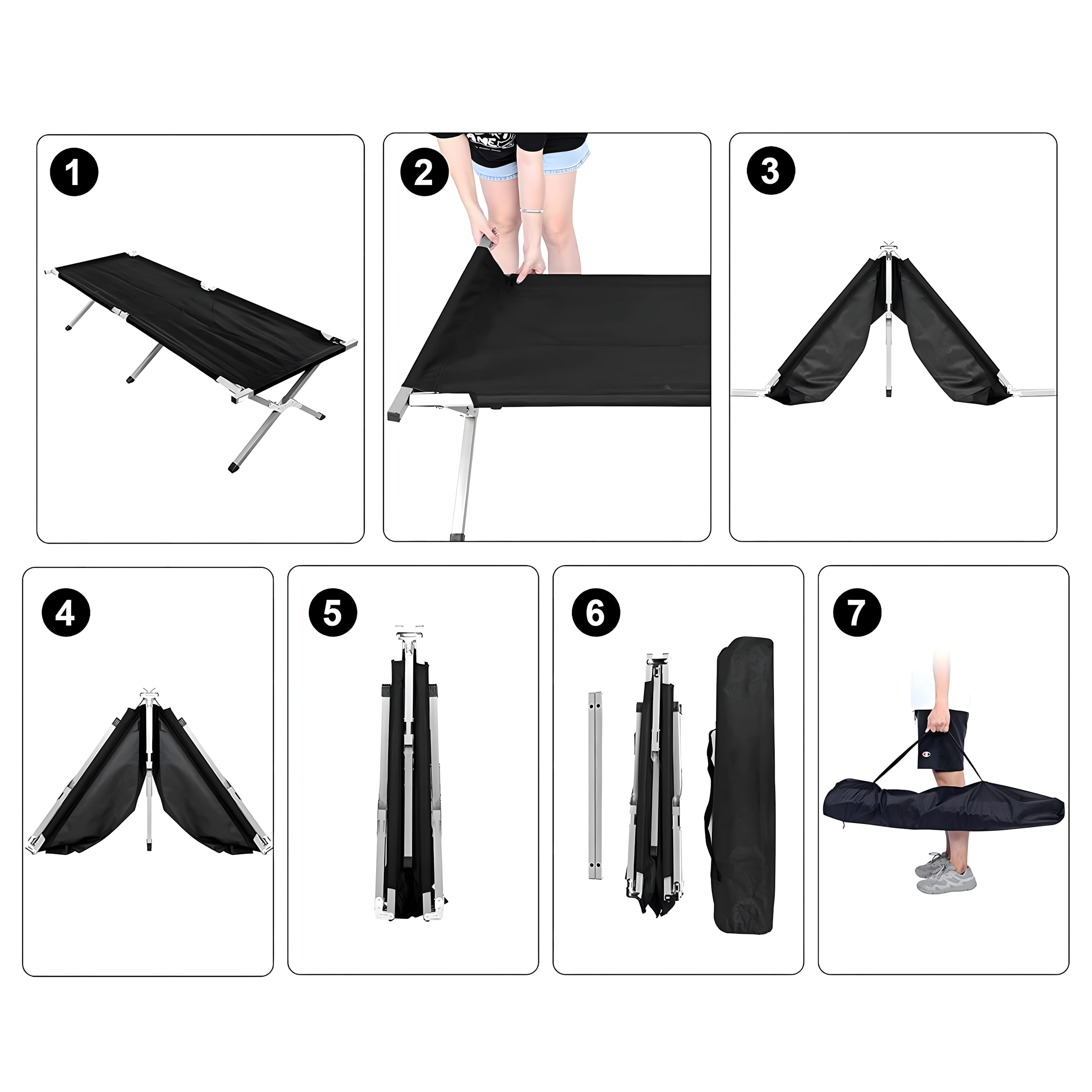 4 x XXL Large Premium Folding Camping Bed with Carry Cover
