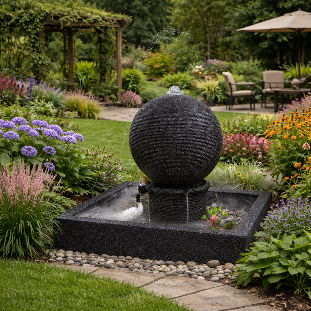 Large Garden Water Fountain with LED Sphere 90x90x98 cm