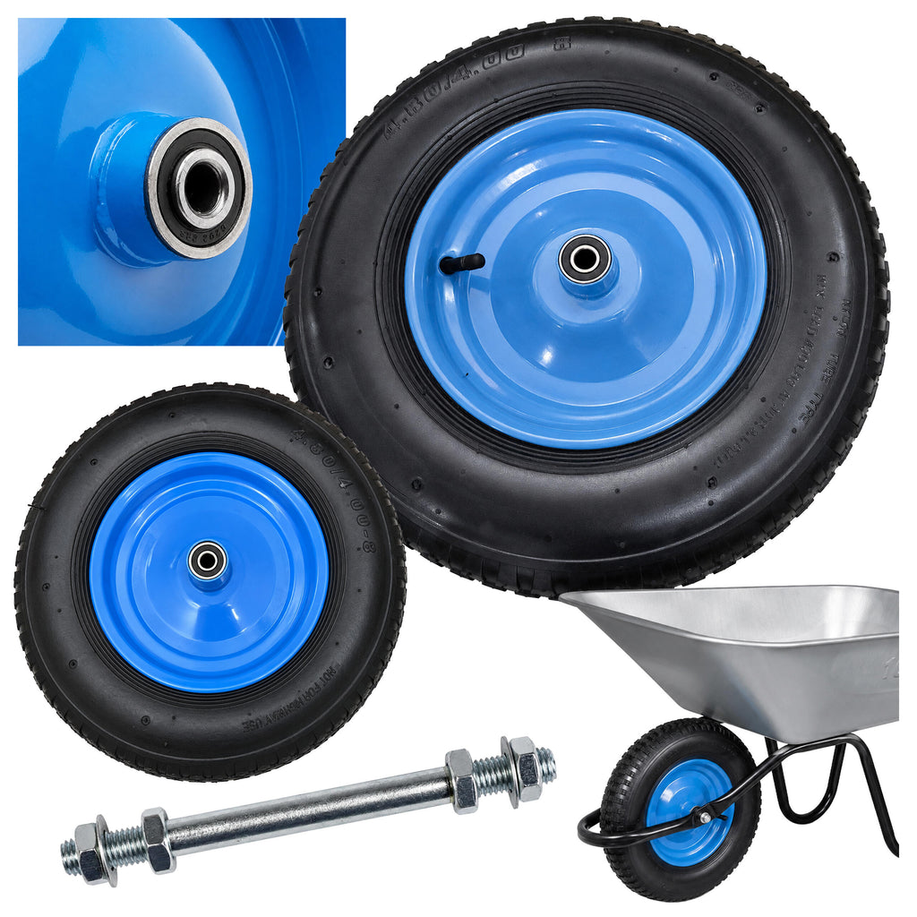Complete Wheel for Wheelbarrow 2PR 4.00-8 with Inner Tube and Axle