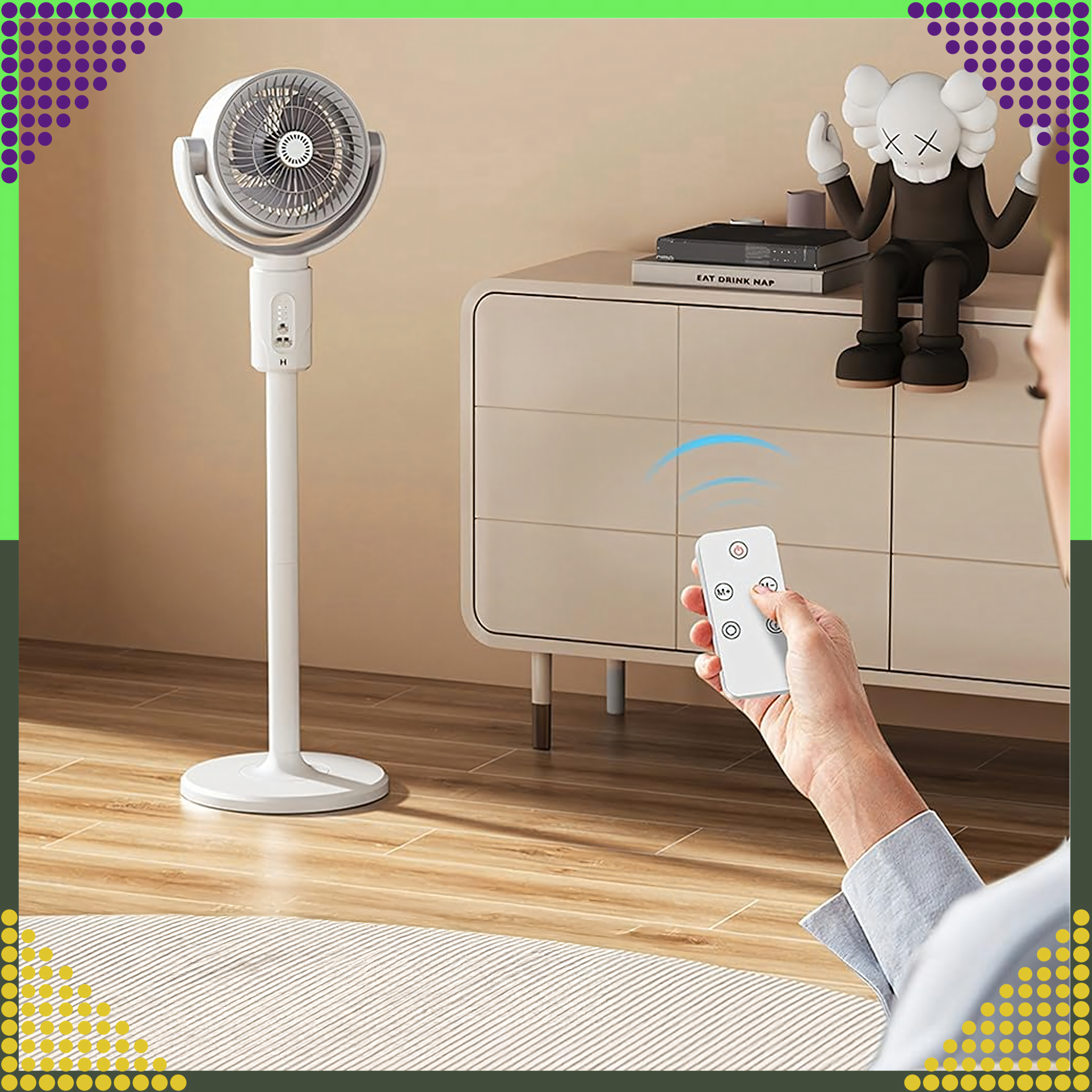 Juhtmevaba põrandaventilaator, terrassile, põrandale, kontorisse, kaugjuhtimispuldiga