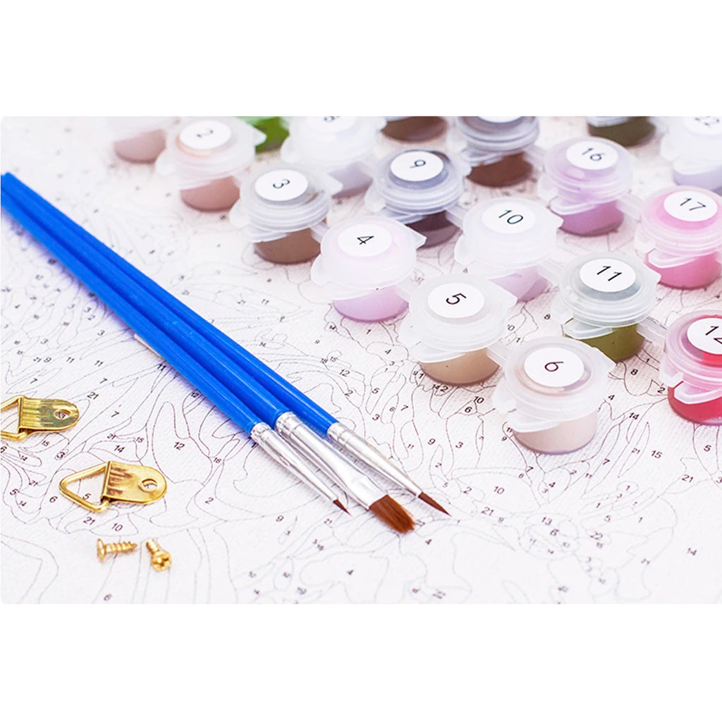 Numbrite järgi maalimise lõuend raamiga isetegemise komplekt pintslite ja värvidega 40x50