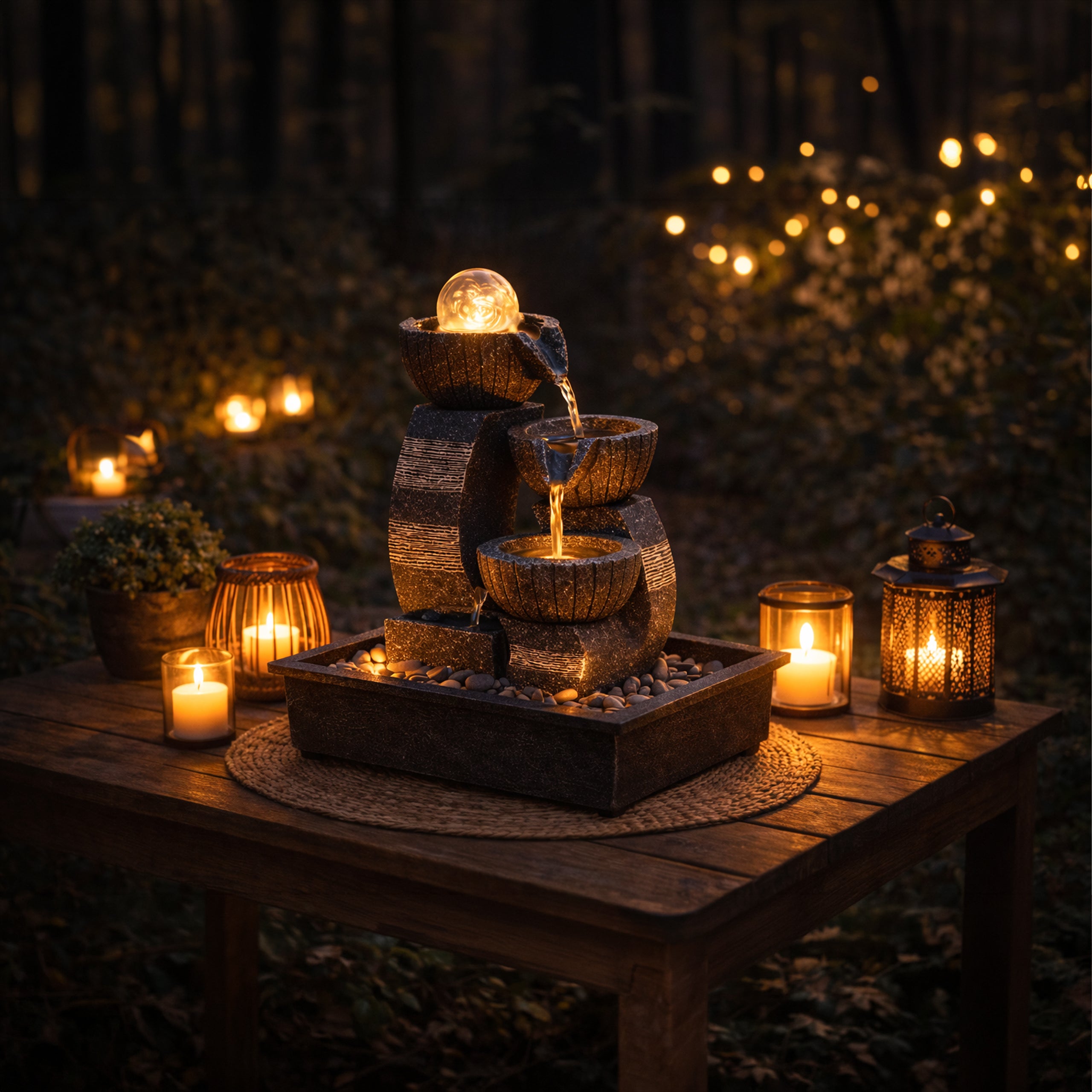 Decorative Tabletop Garden Fountain with LED 30x15.5x21 cm