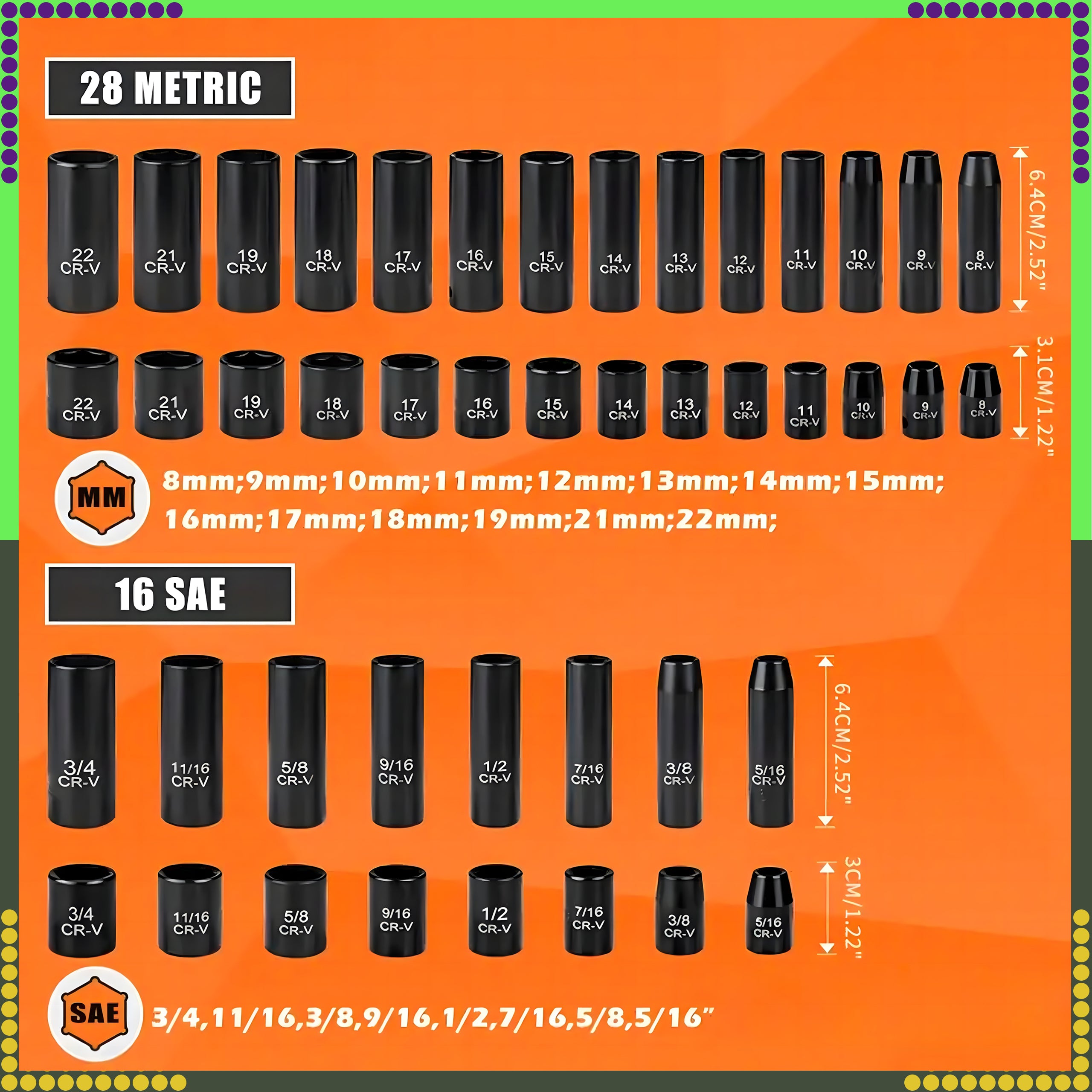 3/8" löökpadrunite komplekt, 50 tk