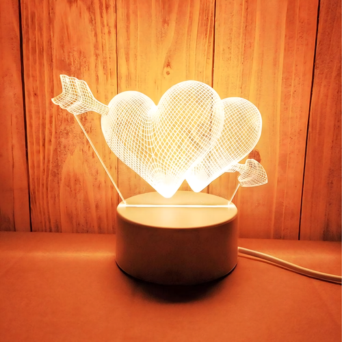 3D illusiooniga südamekujuline öölamp magamistuppa USB-ga