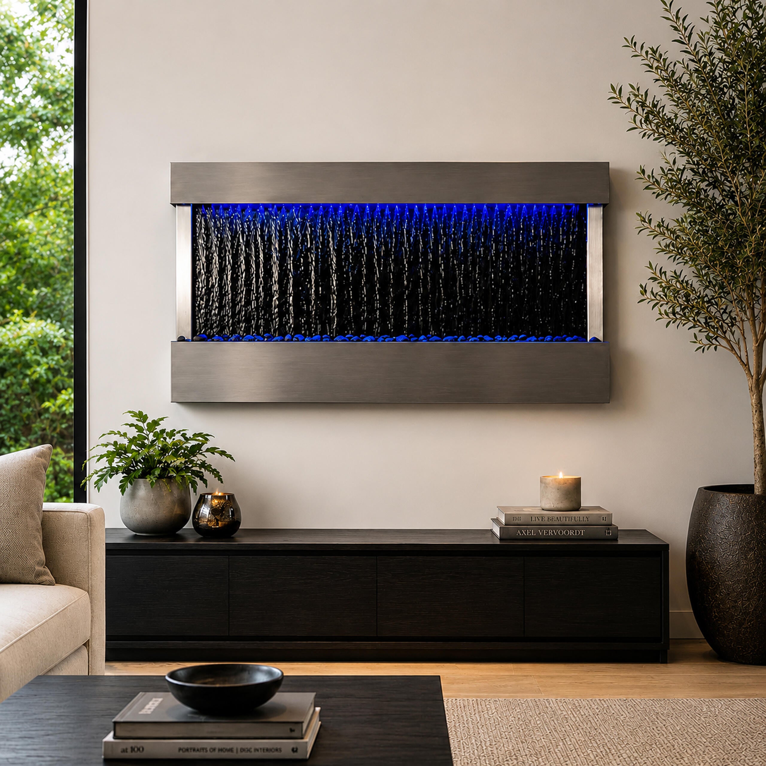 Hanging Water Wall Fountain with RGB LED Colors 120x60x13cm