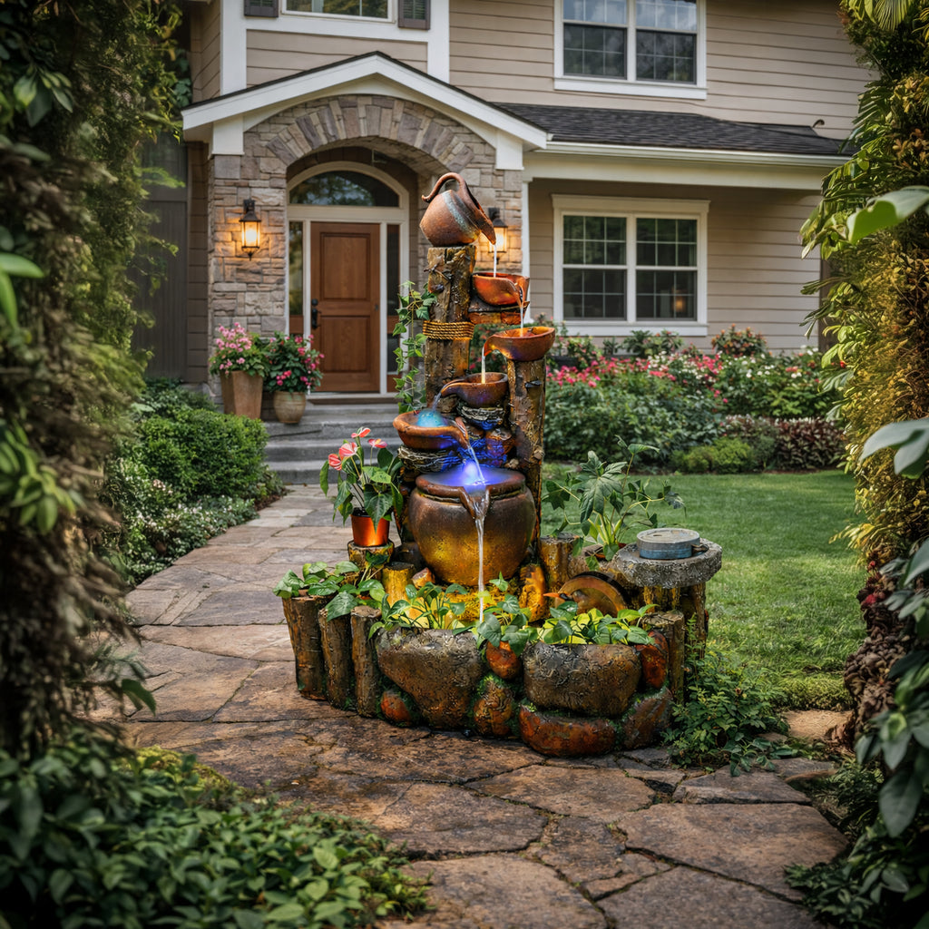 Large Decorative Garden Fountain 113x85x148cm Cascade with LED Lighting
