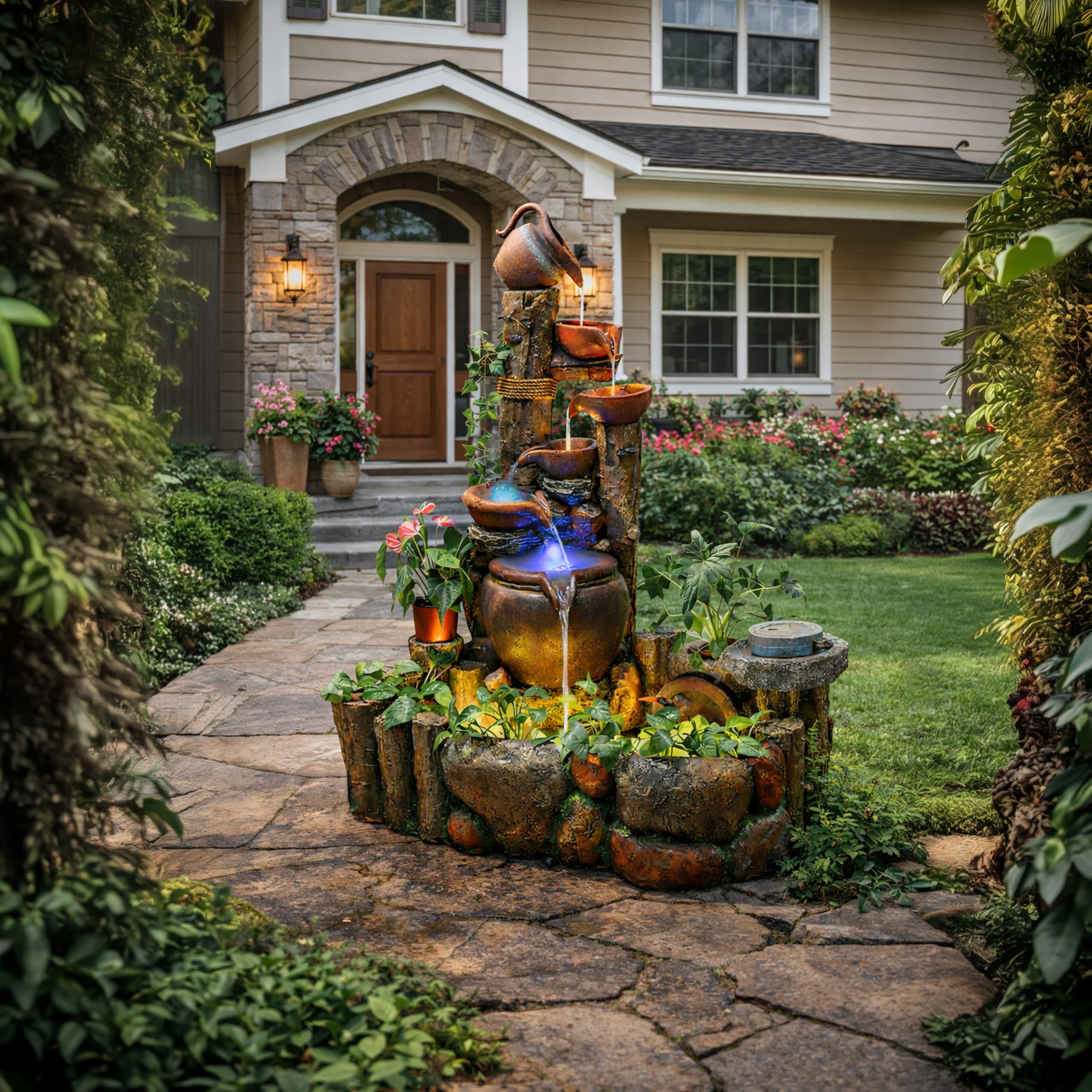 Large Decorative Garden Fountain 113x85x148cm Cascade with LED Lighting