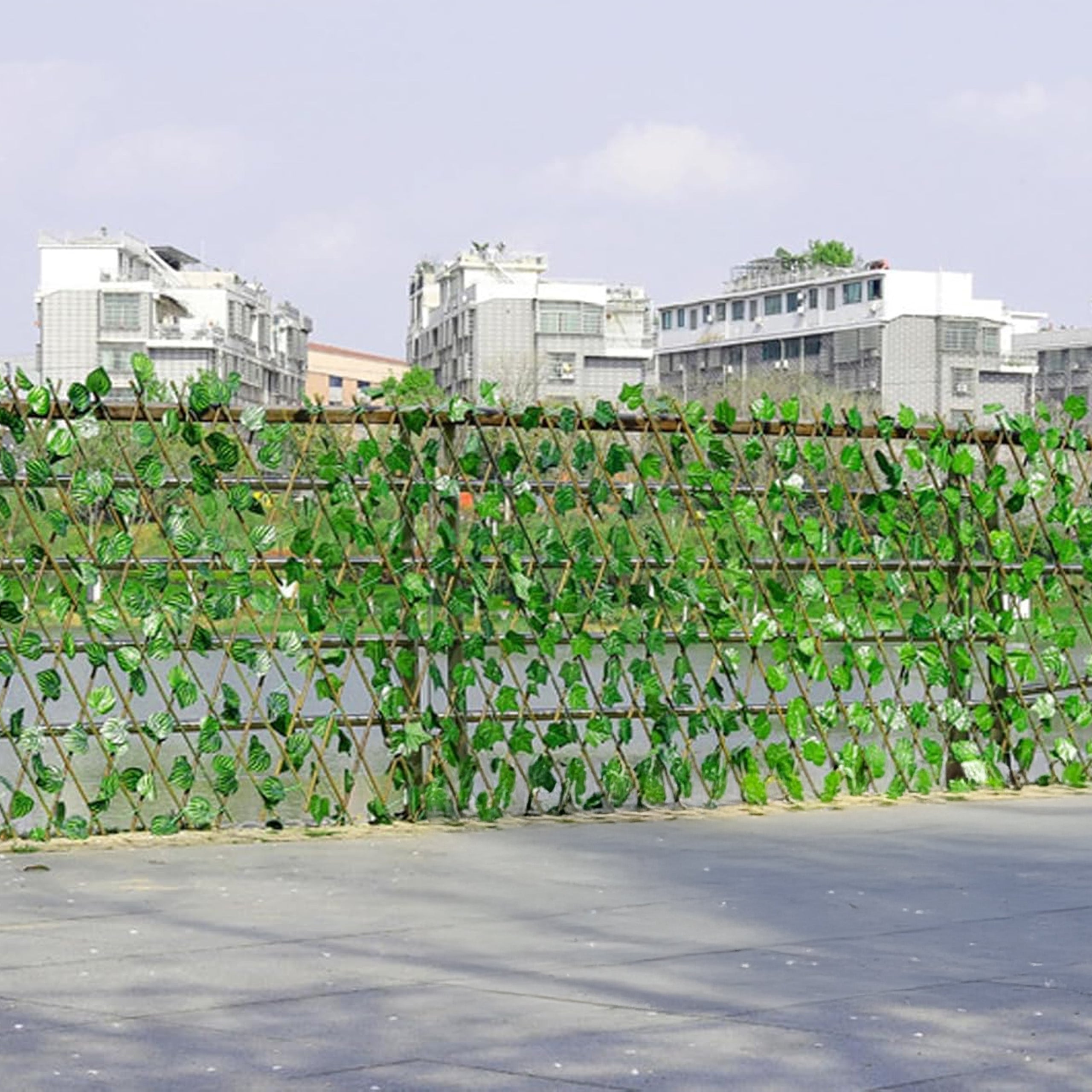 Openwork Trellis with Artificial Leaves Cover for Balcony Terrace Ivy 290x60 cm