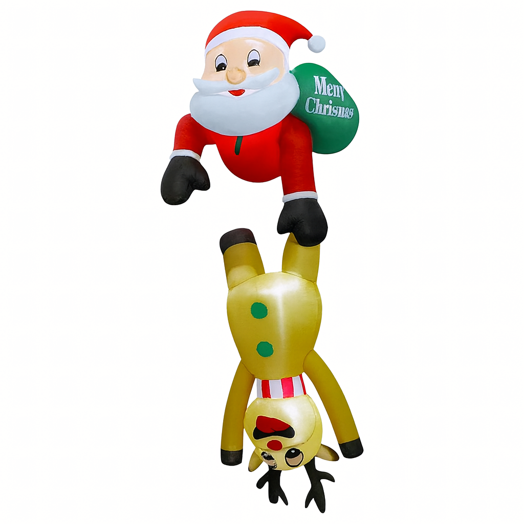 Täispuhutav jõuluvana põhjapõdraga 2.1m jõulukaunistus, LED-taustvalgustus