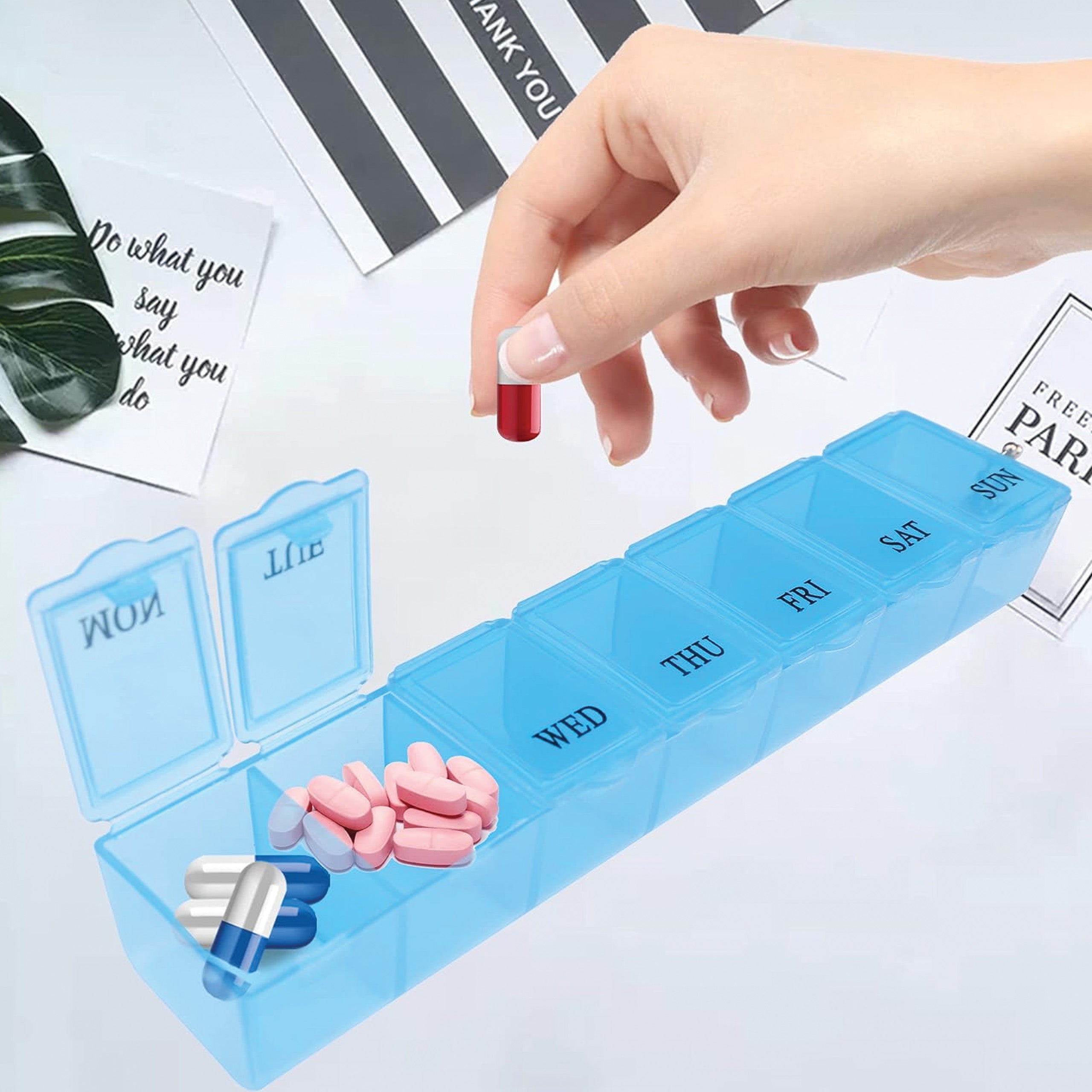 Weekly Pill Organizer Box with 7 Compartments