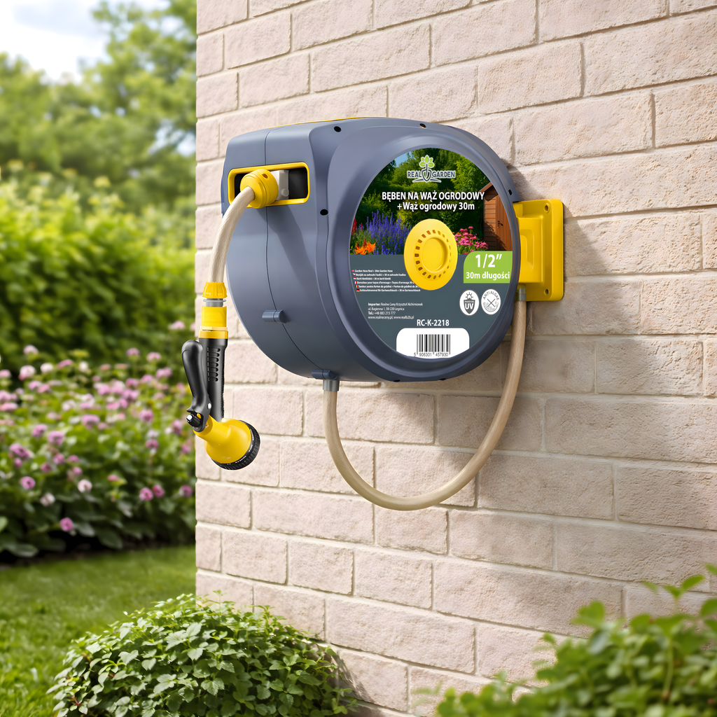 Automatic Wall-Mounted Hose Reel 1/2" 30m Set