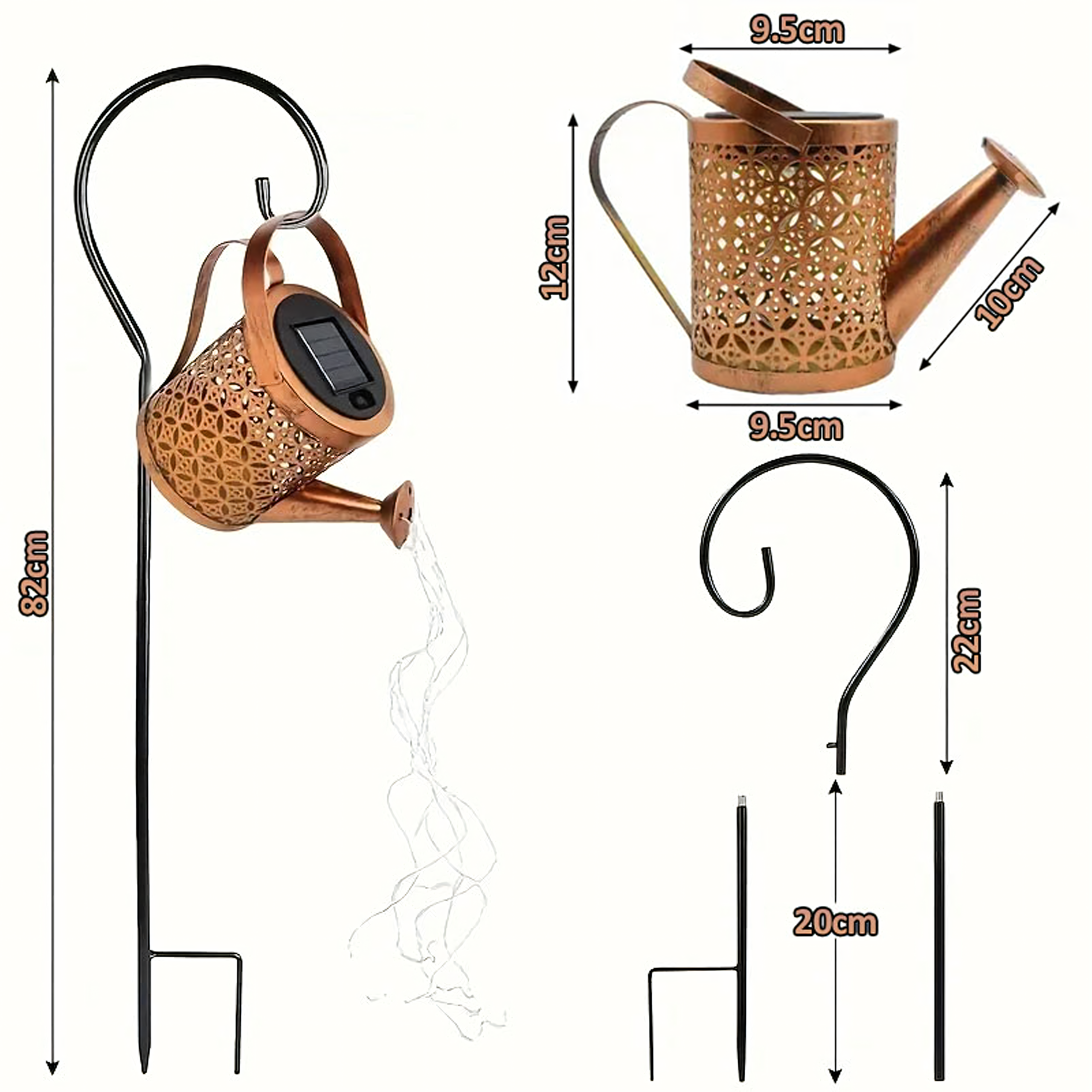 Dekoratiivne päikesepatareiga LED aialamp kastkann aeda ja terrassile