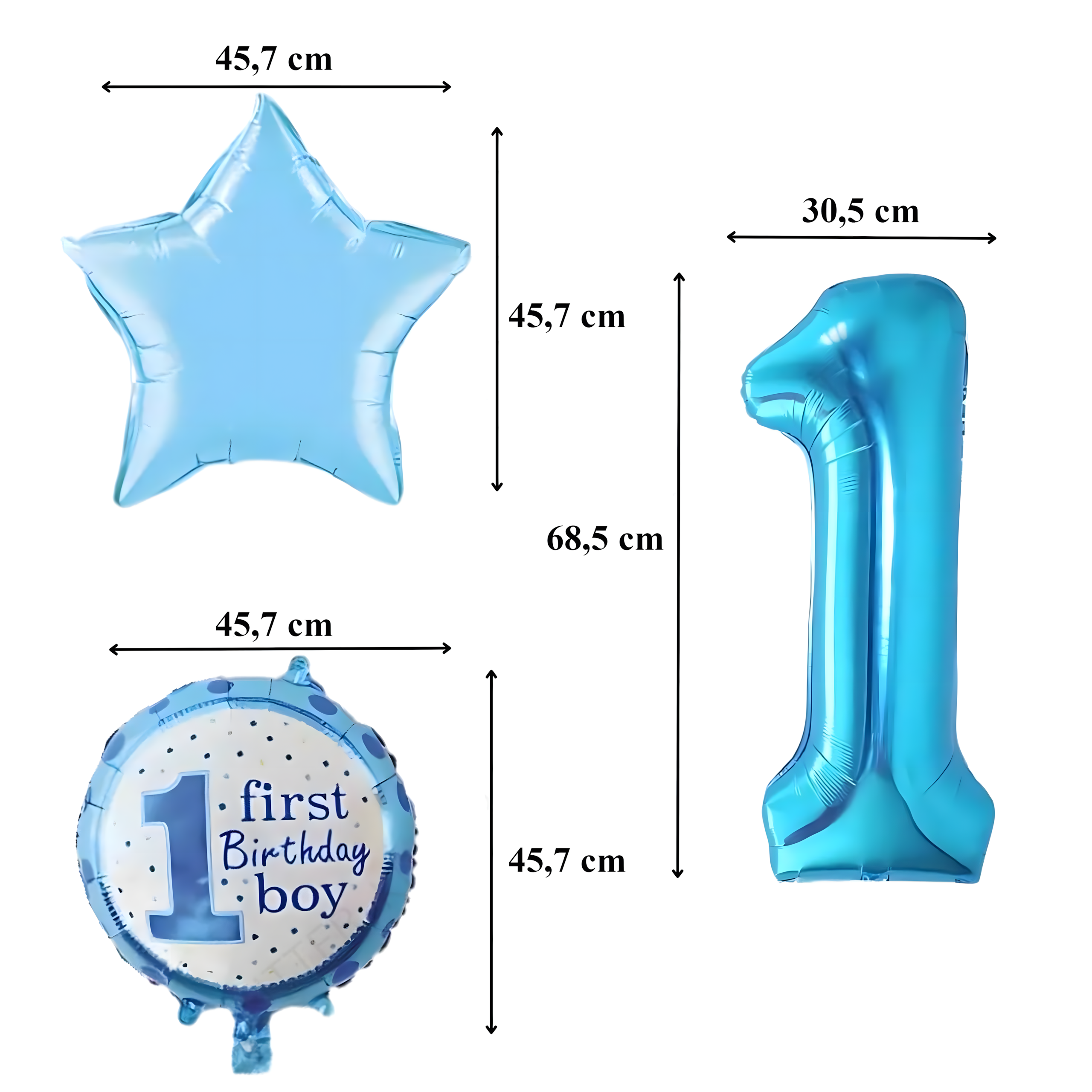 Õhupallid 1. sünnipäevaks üheaastasele poisile, 5-tk tähtede komplekt