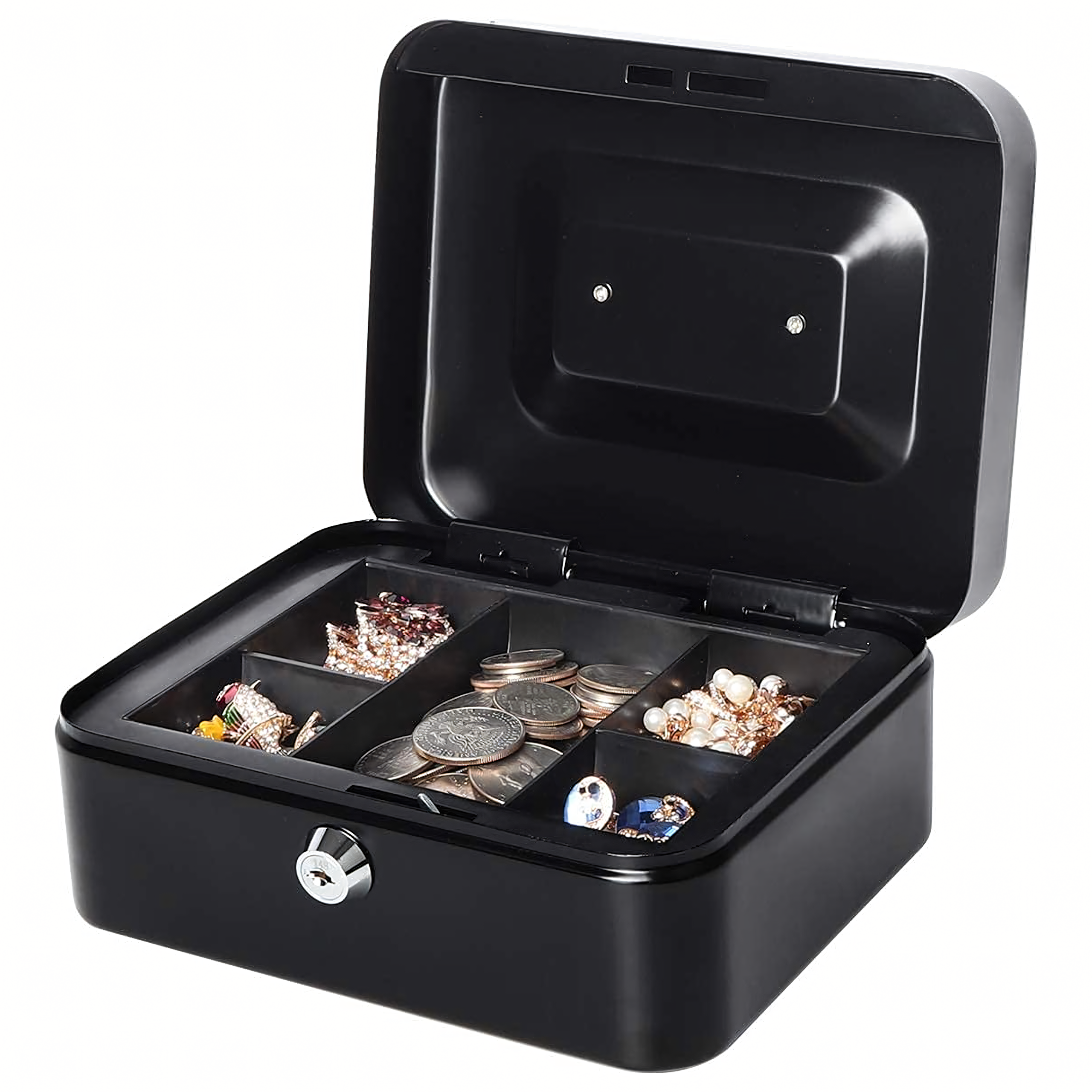 Metallist rahakast müntide, rahatähtede ja dokumentide turvaliseks hoidmiseks, võtmetega