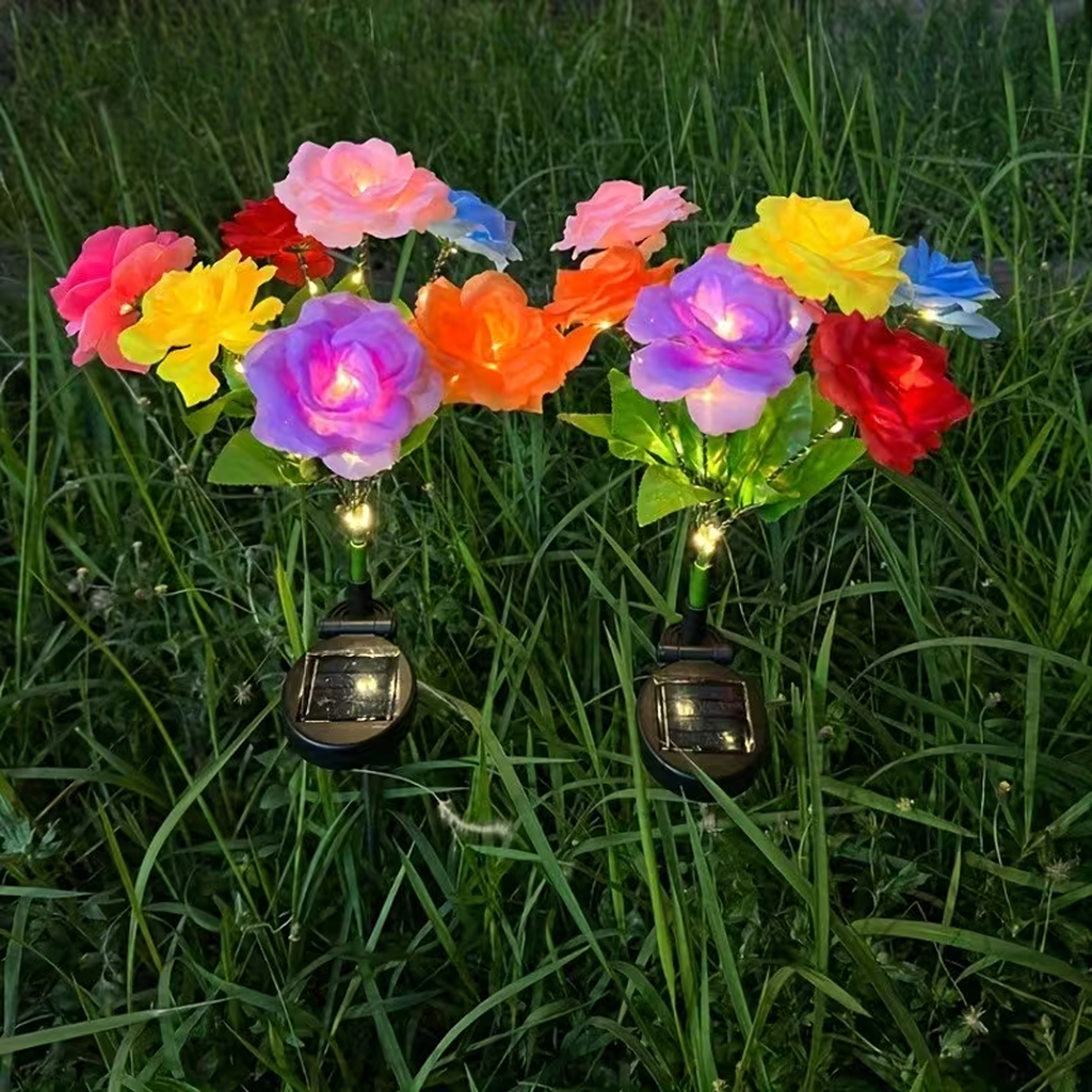 2 x päikesepatareiga aiamaa valgusti lille roosi dekoratsioon LED