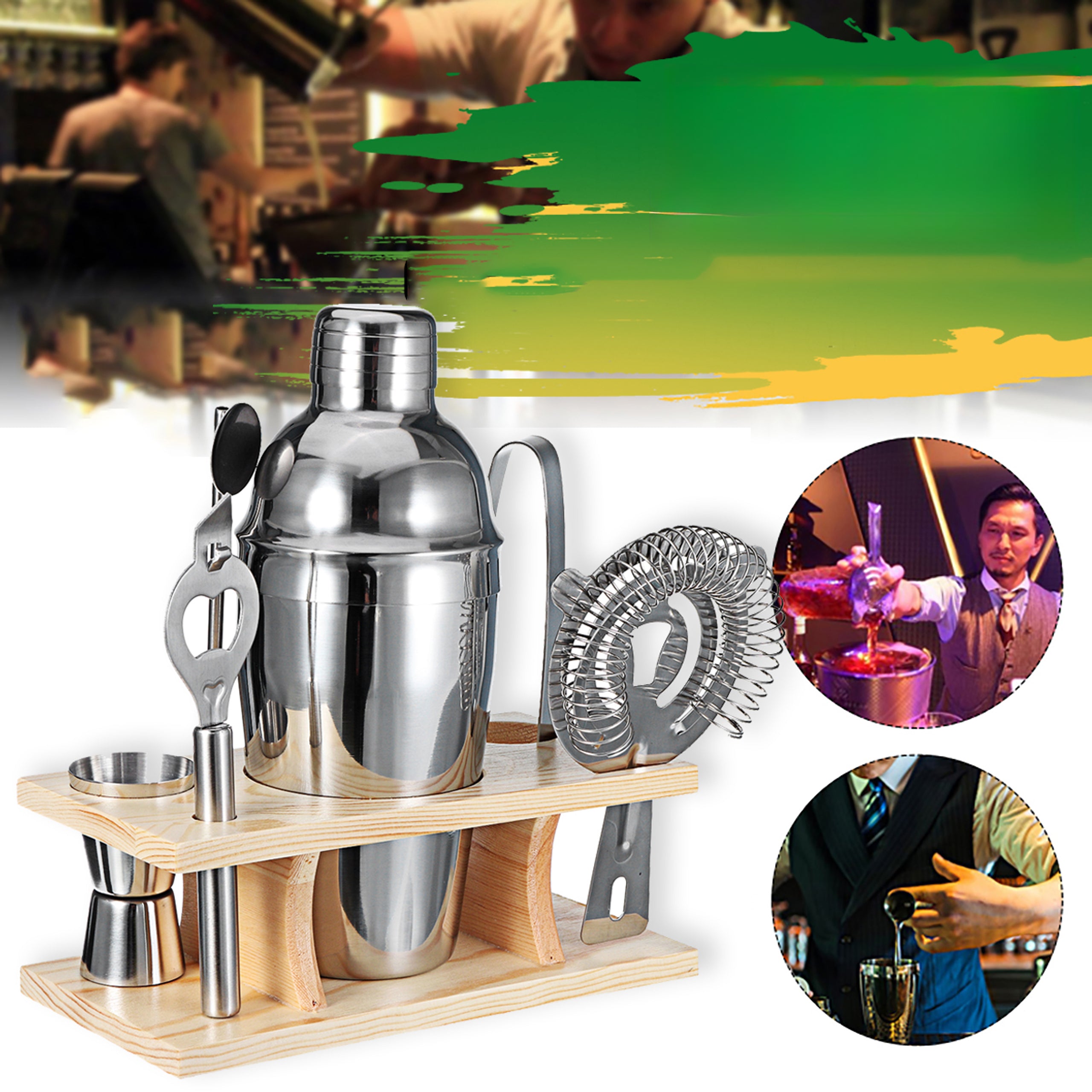 Professional 7-Piece Bar Set with Shaker and Stand