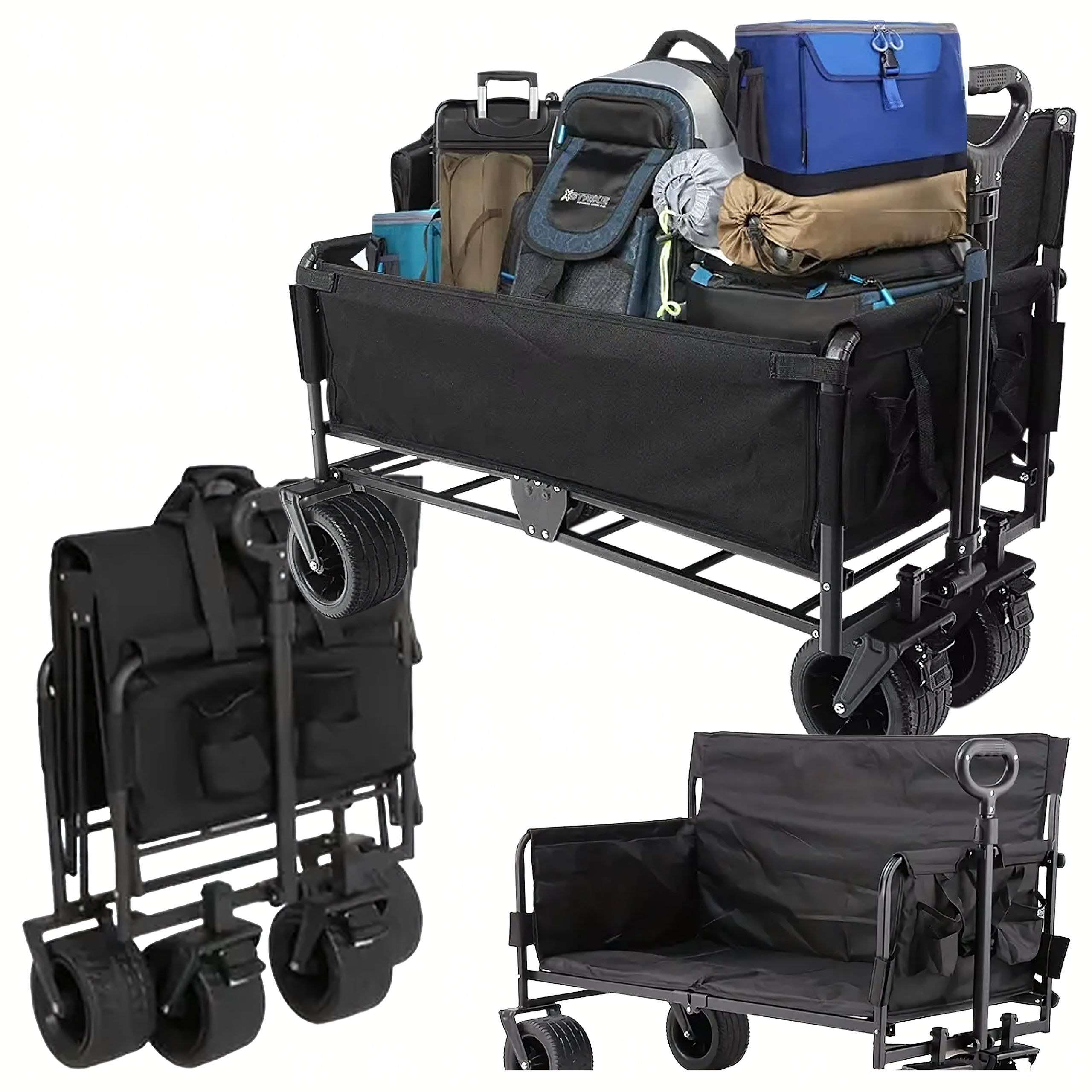 Kokkupandav rannakalastuse transpordikäru XL rattaga ja istmega