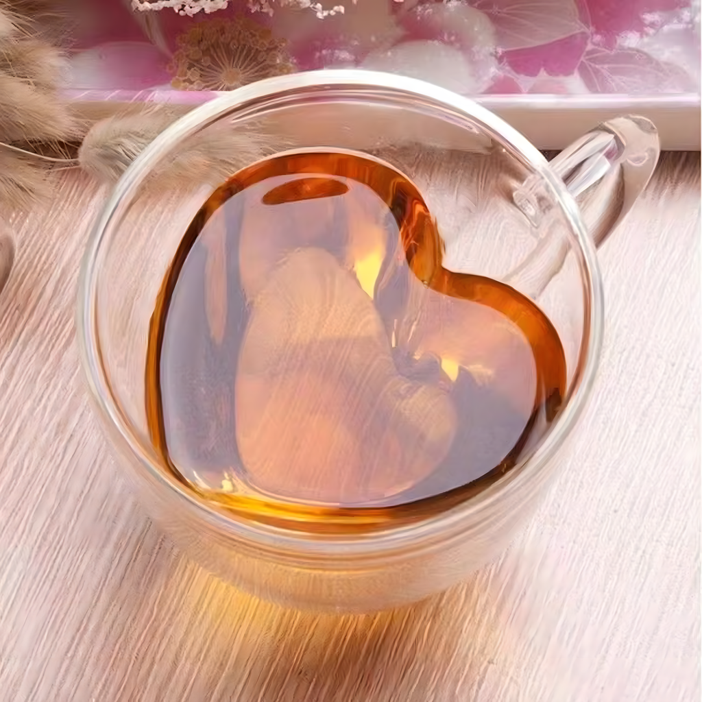 Armastuse kruus südamekujuline klaas topeltseinaga kuumakindel 250 ml