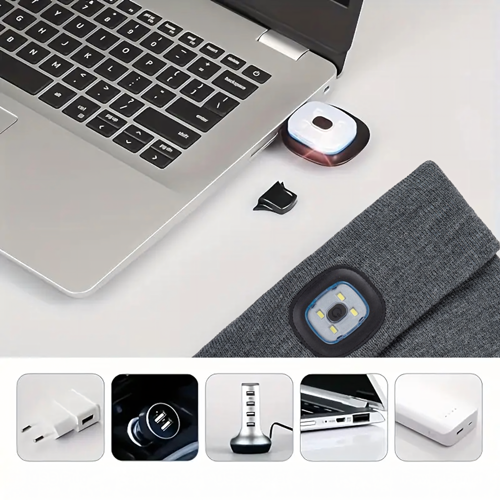 Talvemüts LED-taskulambi ja tööesilambiga jooksmiseks, hall