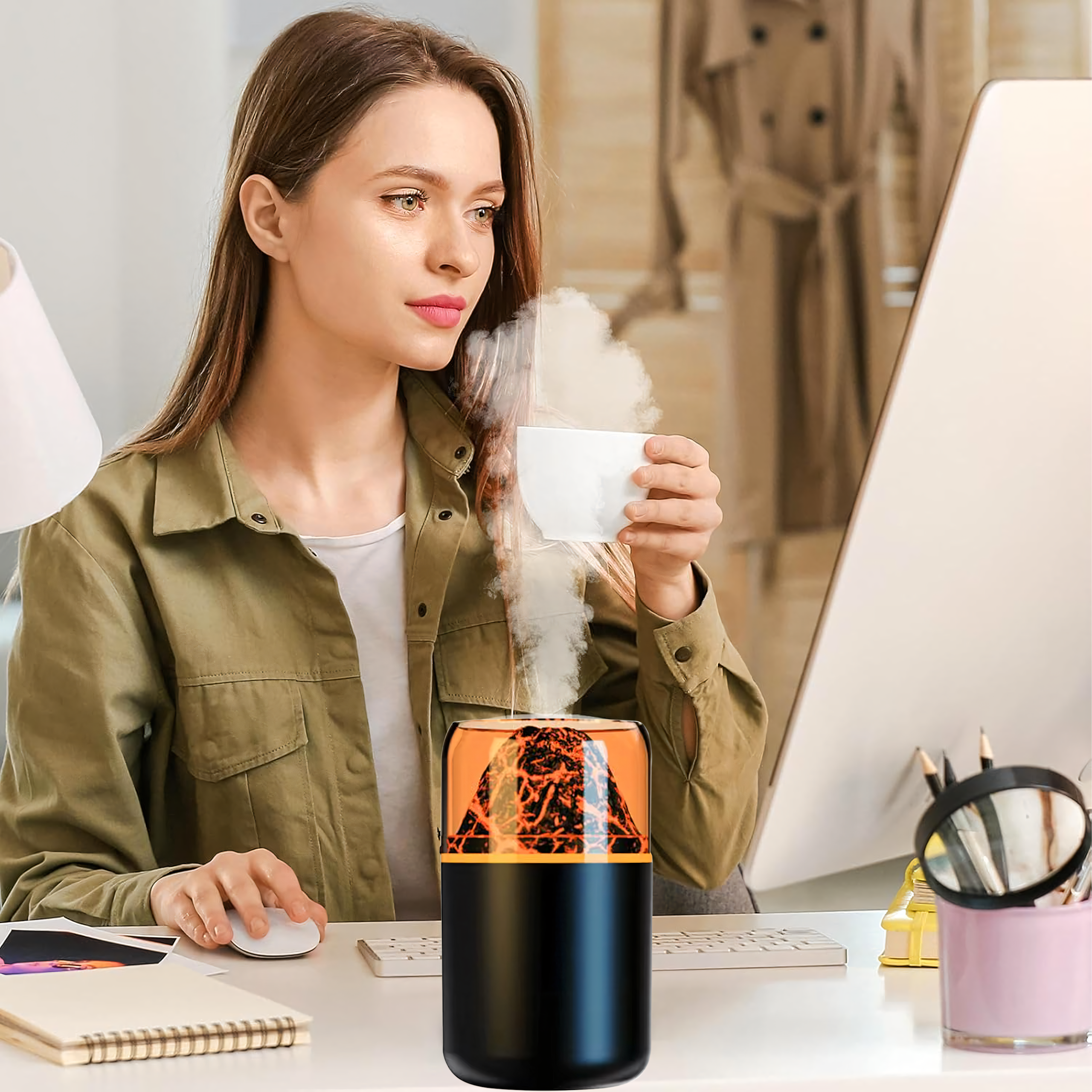 Õhuniisuti aroomi difuusor LED aroomiteraapia vulkaani tule efekt