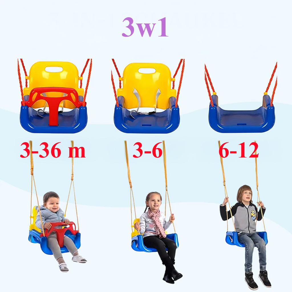3-ühes ämberkiik seljatoega, reguleeritav aialehk lastele