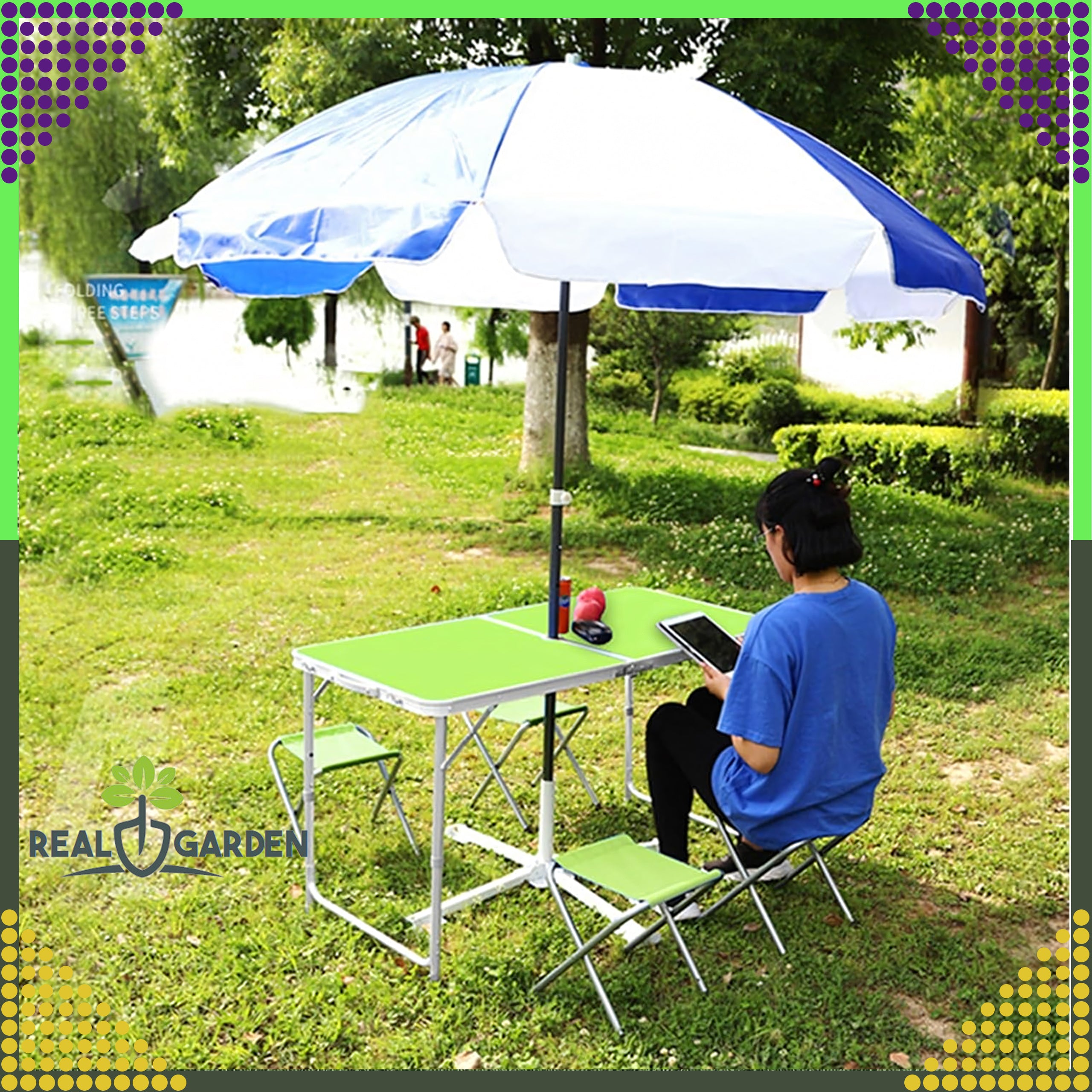 Set: Folding Camping Tourist Table, Large, 4 Chairs, Suitcase