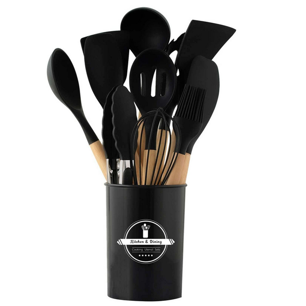 12-Piece Kitchen Utensil Set Silicone and Wooden Utensils