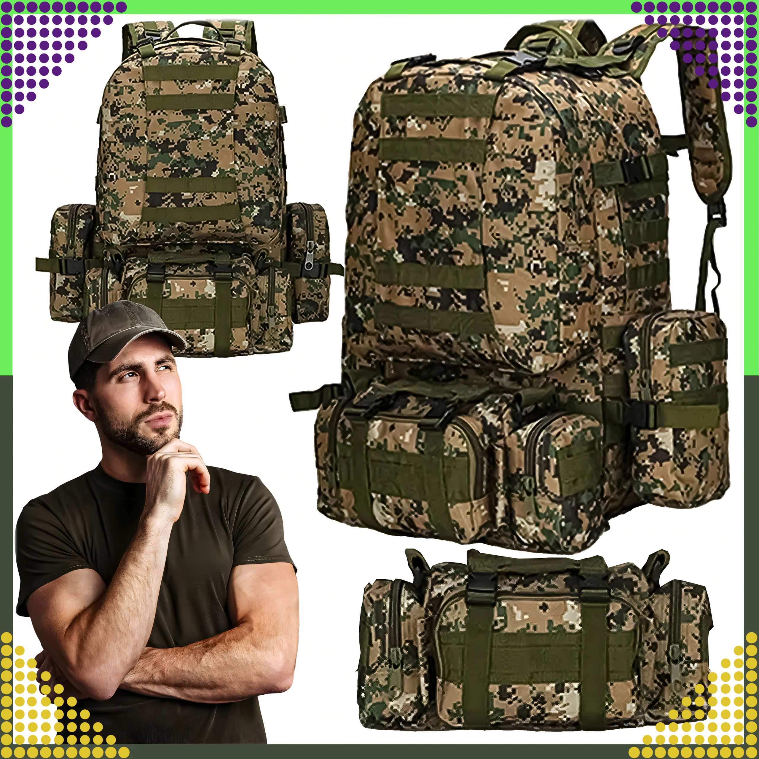 Tactical Military Travel Backpack 4-in-1 Survival 50L