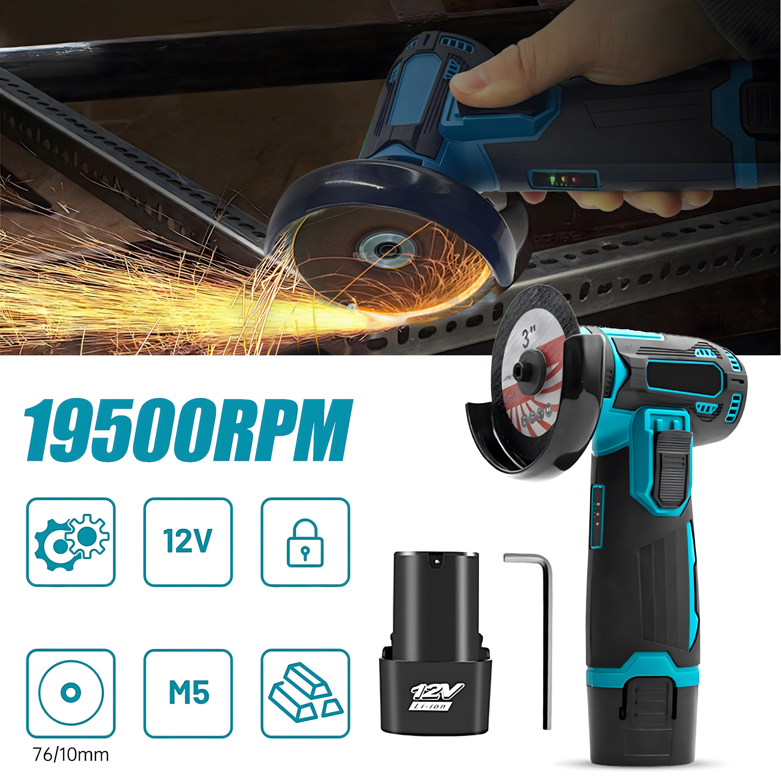 400x 3" Cordless Angle Grinder 12V Small Powerful Brushless 76mm