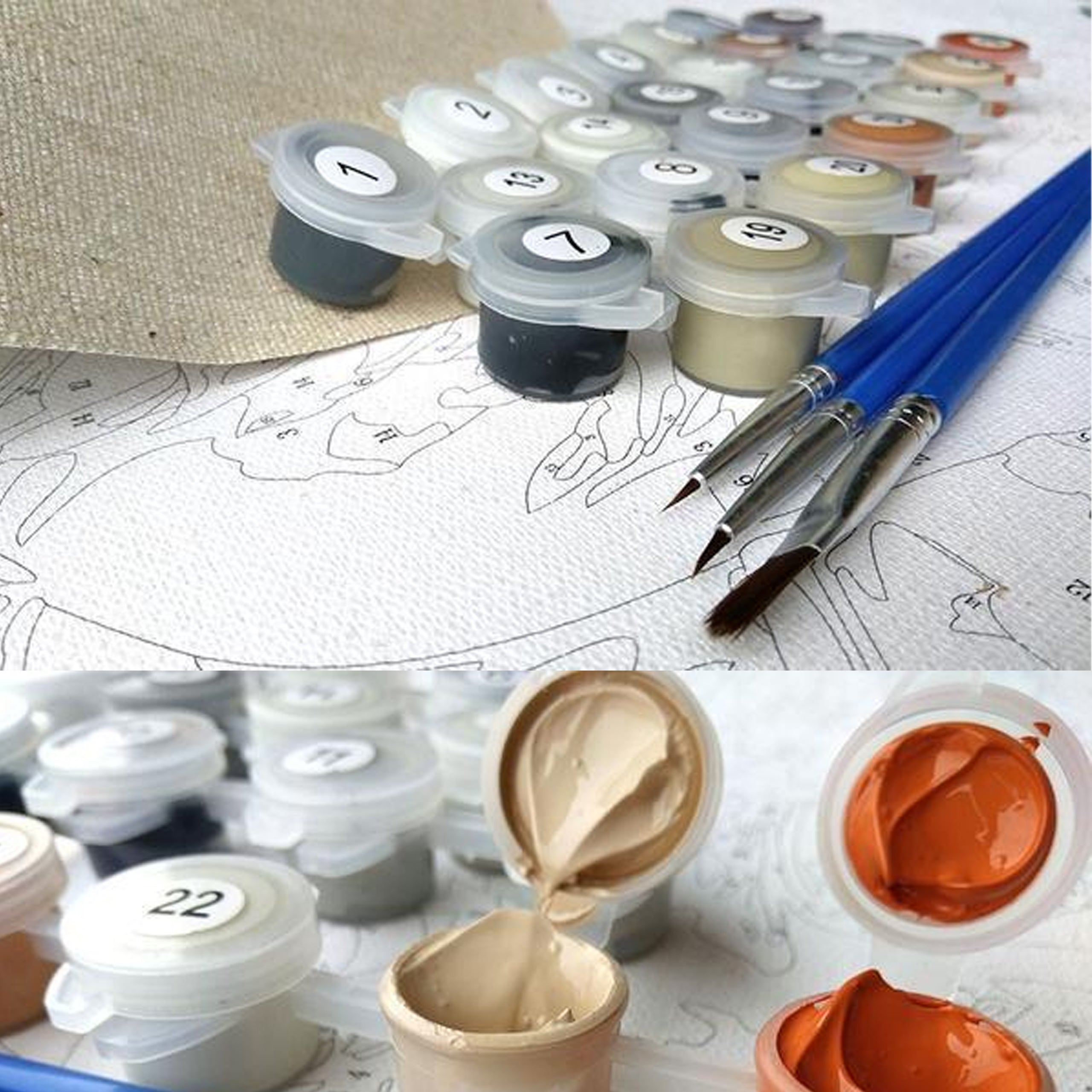 Numbrite järgi maalimise lõuend raamiga, isetegemise komplekt, pintslid, värvid, 30x40