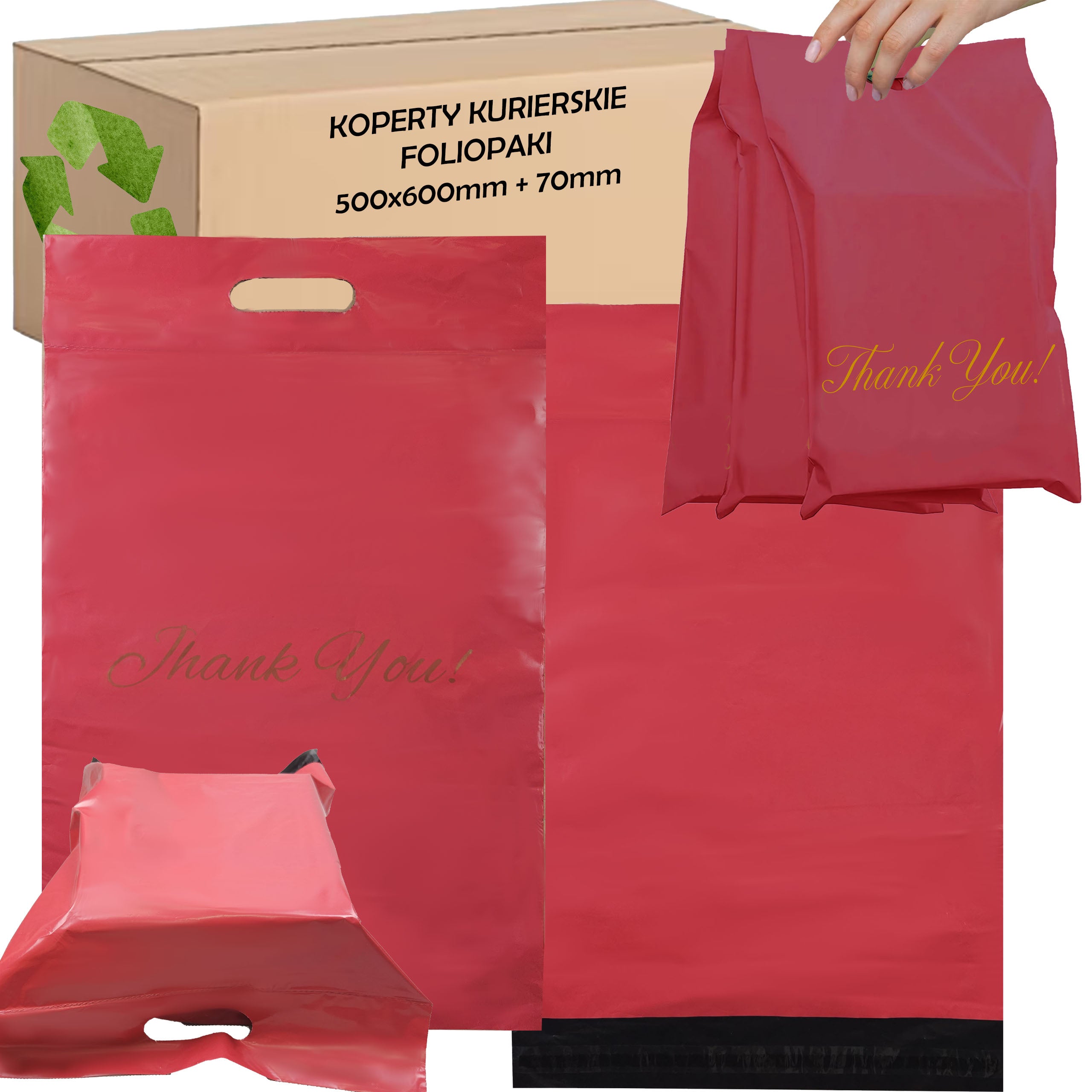 RED COURIER PACKS WITH HANDLE 500x600+70 50 pcs THANK YOU