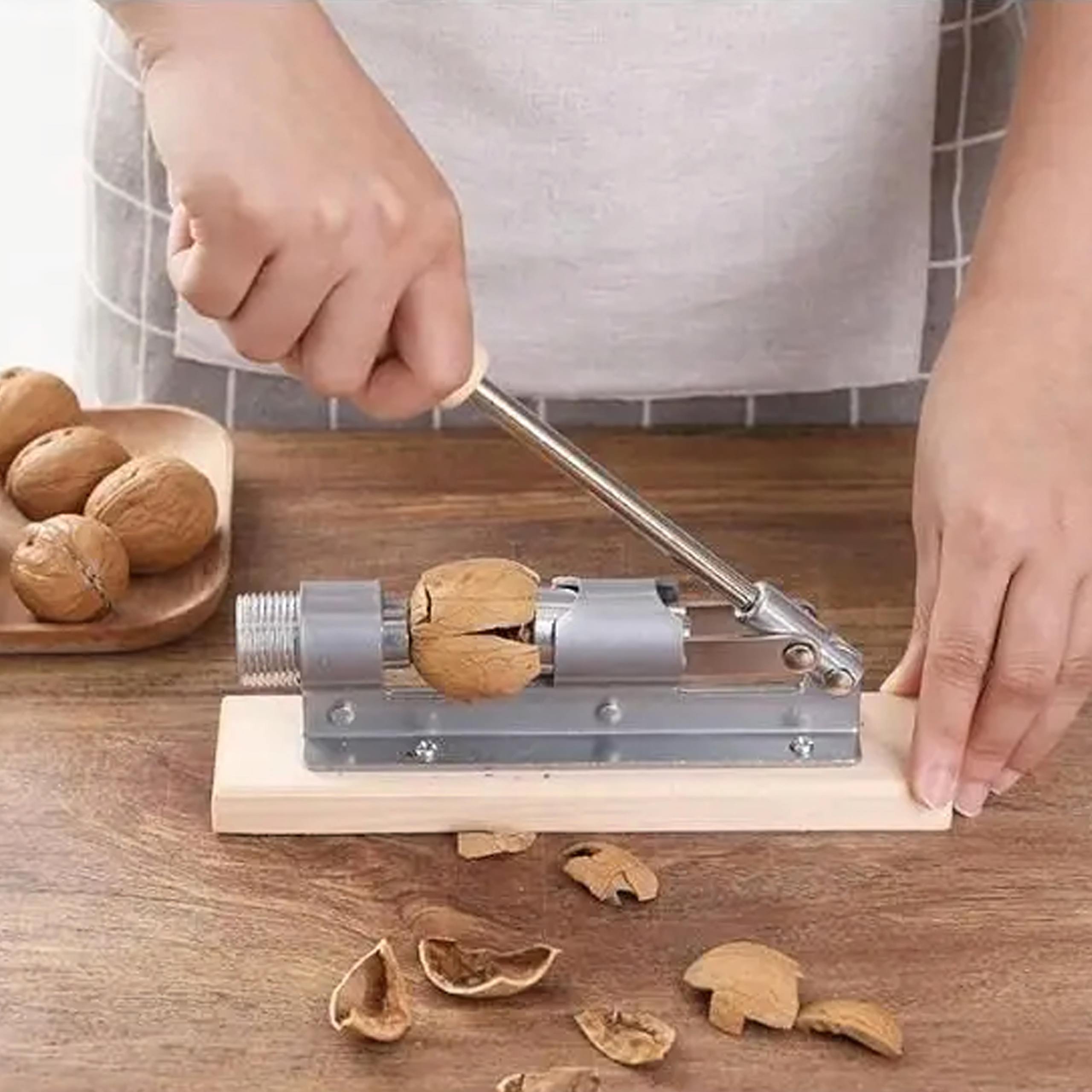 Steel Nutcracker with Wooden Base