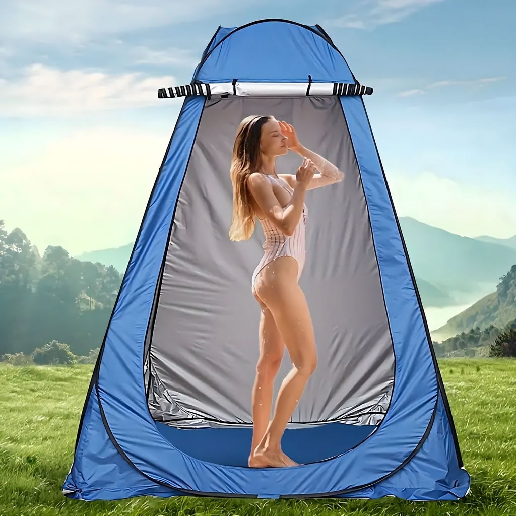 Kokkupandav rannatelk riietusruum dušš tualett turisti WC