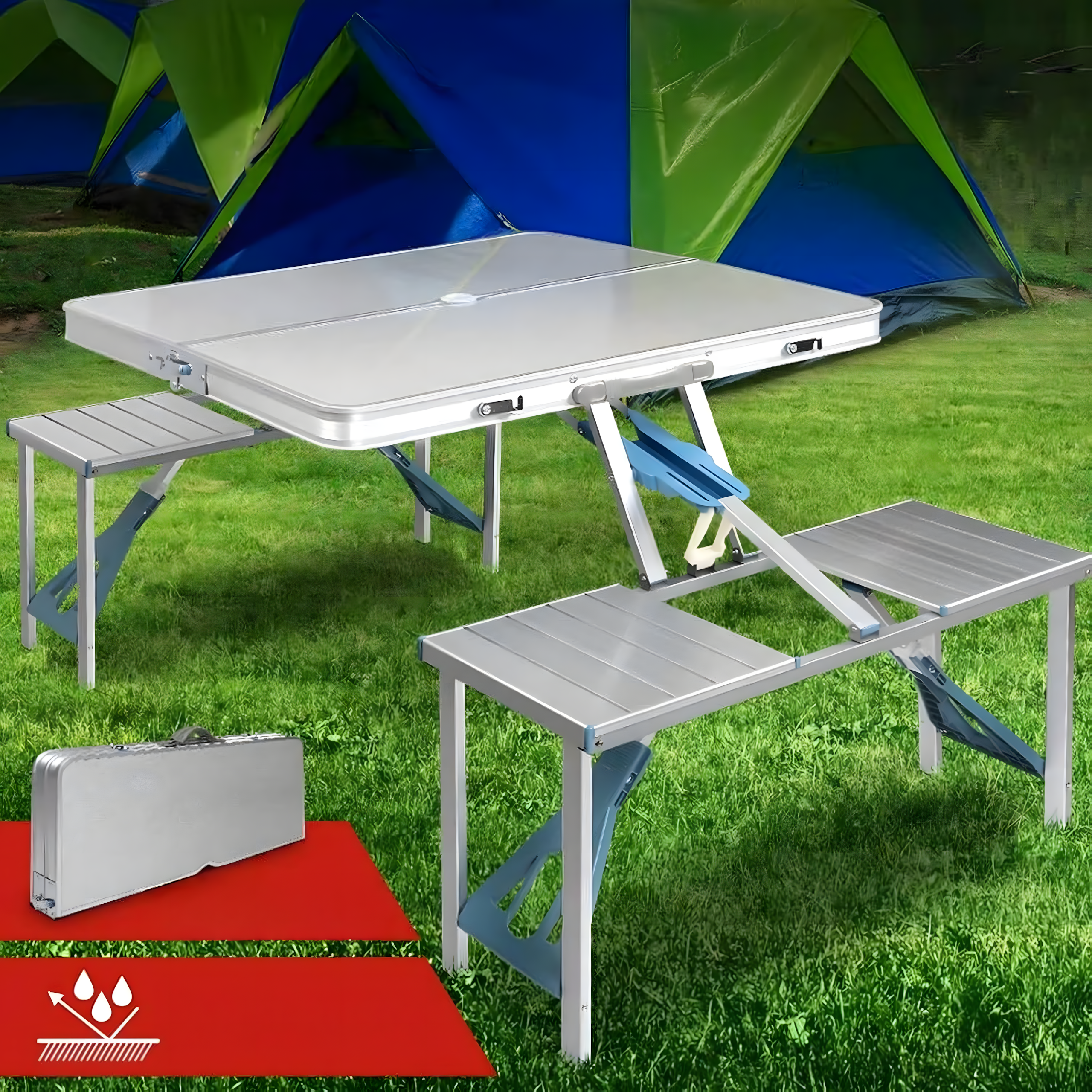 Kokkupandav laud Turistide matkalaud Alumiiniumist reisilaud pinkidega