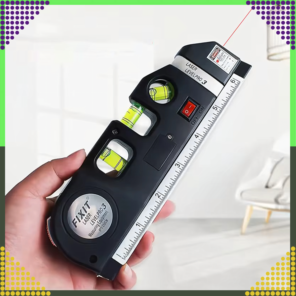 Laserlood koos mõõduga 250 cm, 3 taset, valguslood + patareid