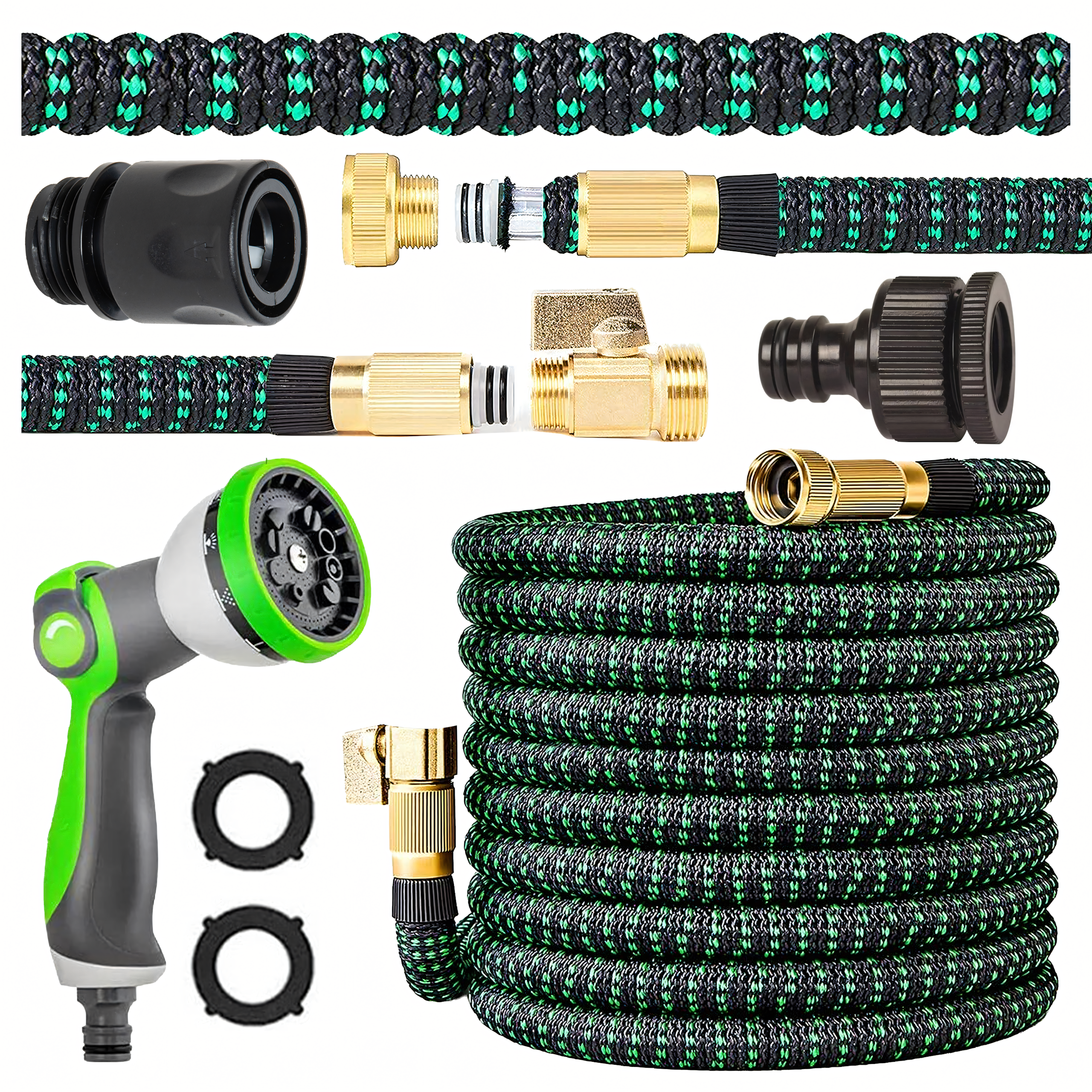 Premium Reinforced Expandable Garden Hose 2.5-7.5m with 1/2 and 3/4 Connectors and Spray Gun