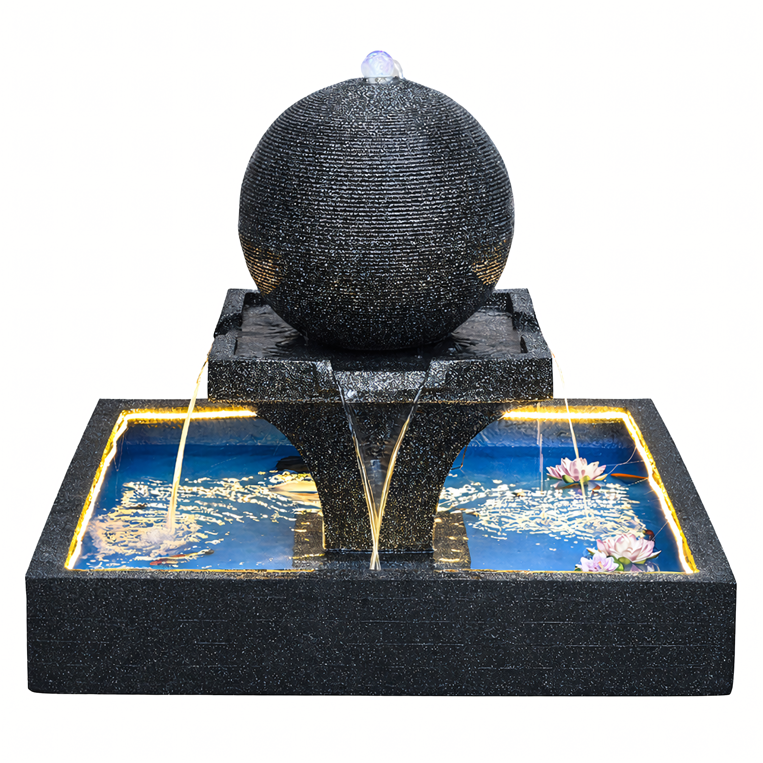 Large Garden Water Fountain with Spherical Water Feature 140x140x120cm LED Terrace Decoration