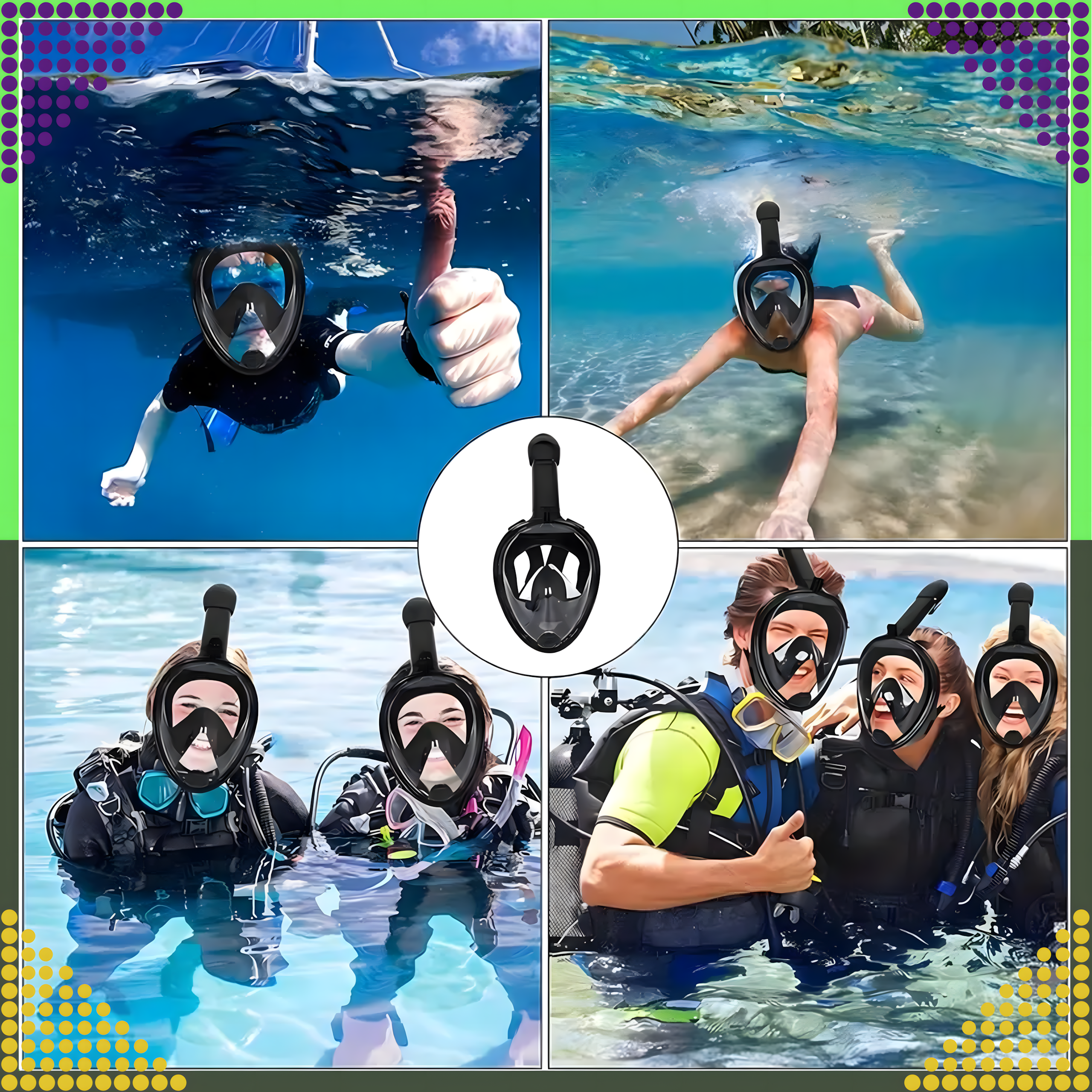 Sukeldumismask ujumiseks ja snorgeldamiseks, täismask vees kasutamiseks, basseini jaoks L/XL