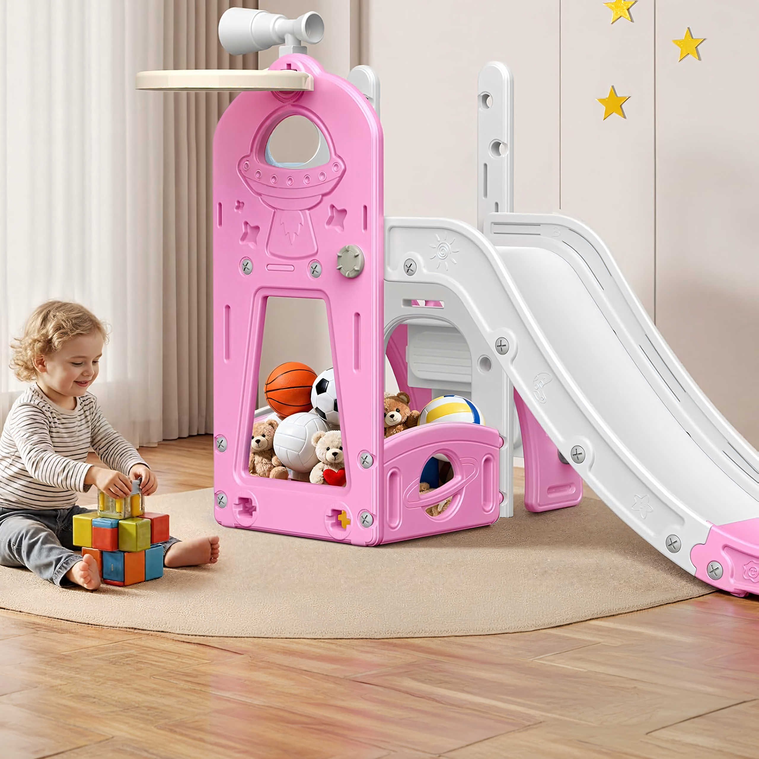 Freestanding Children's Slide with Ladder for Home