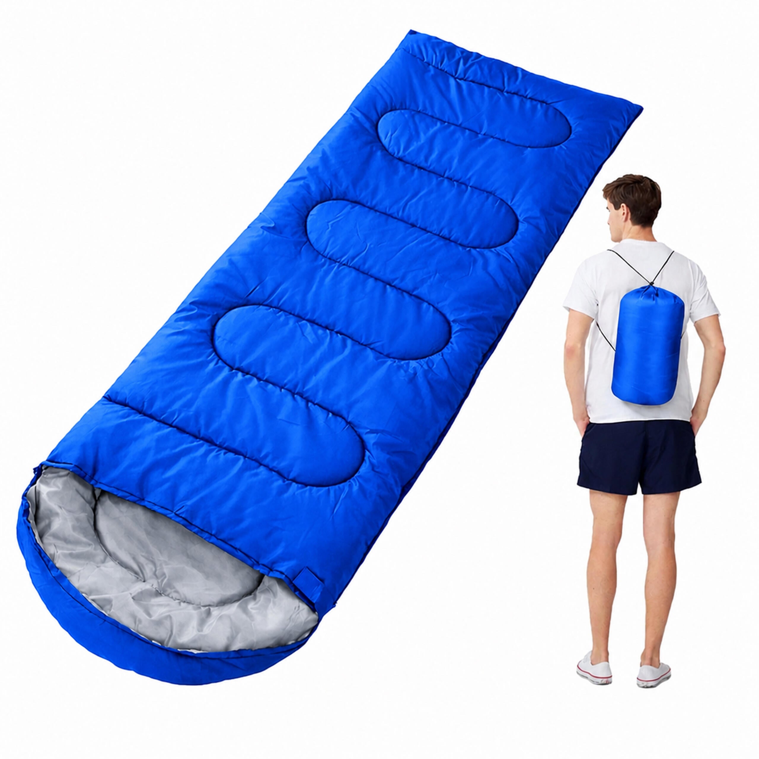180x Mummy Sleeping Bag 2-in-1 210×70cm Warm Hooded Quilt Blue