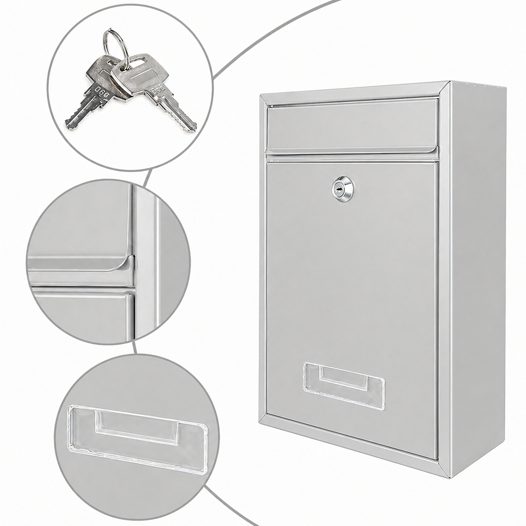 Steel Mailbox with Key Lock and Window 192 pcs Gray