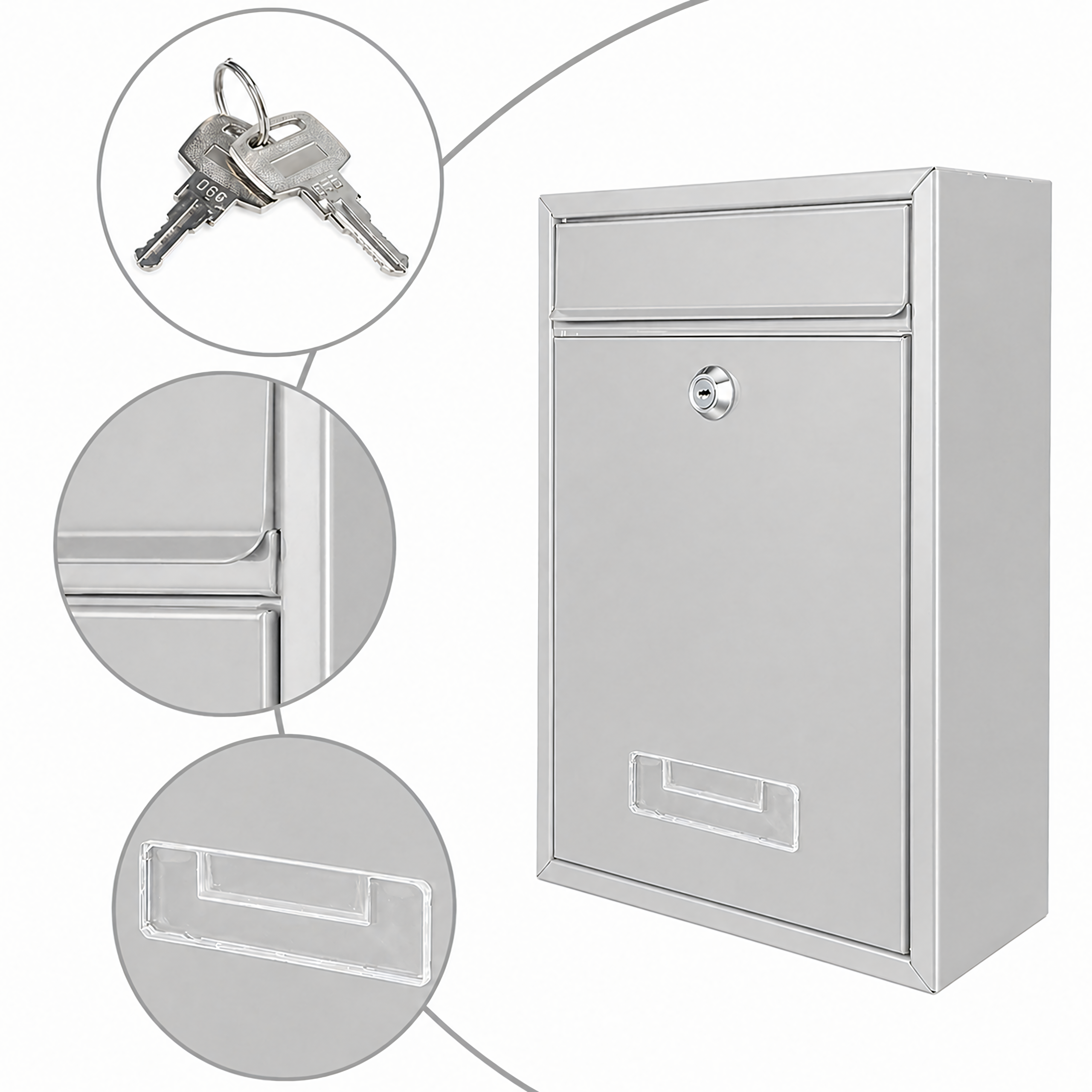 Steel Mailbox with Key Lock and Window 192 pcs Gray