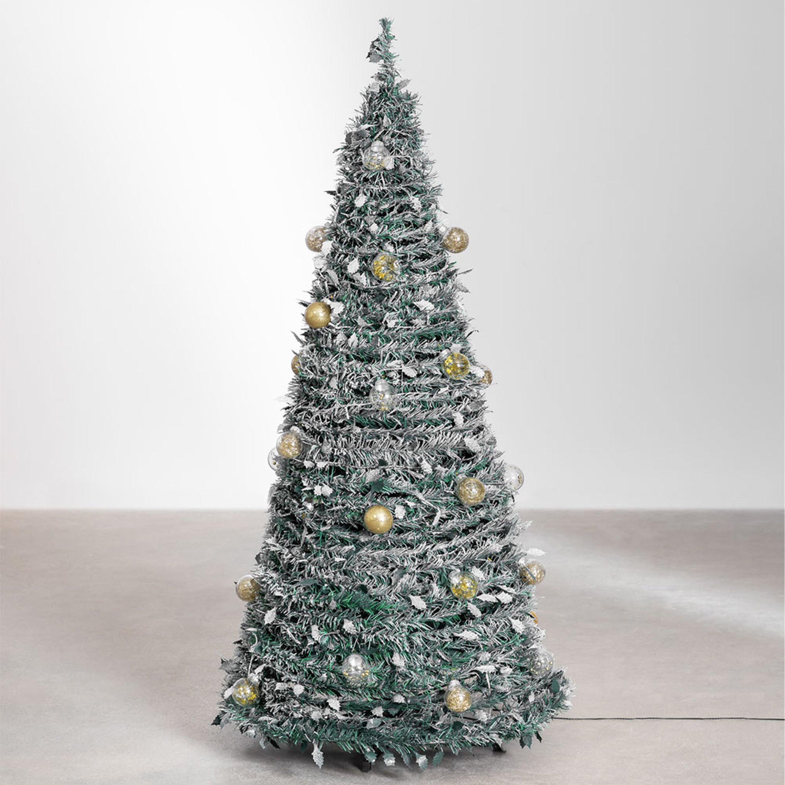 Jõulupuu, kaunistatud, dekoratiivne, valmis, kokkupandav, 180 cm, tulede ja kuulikestega