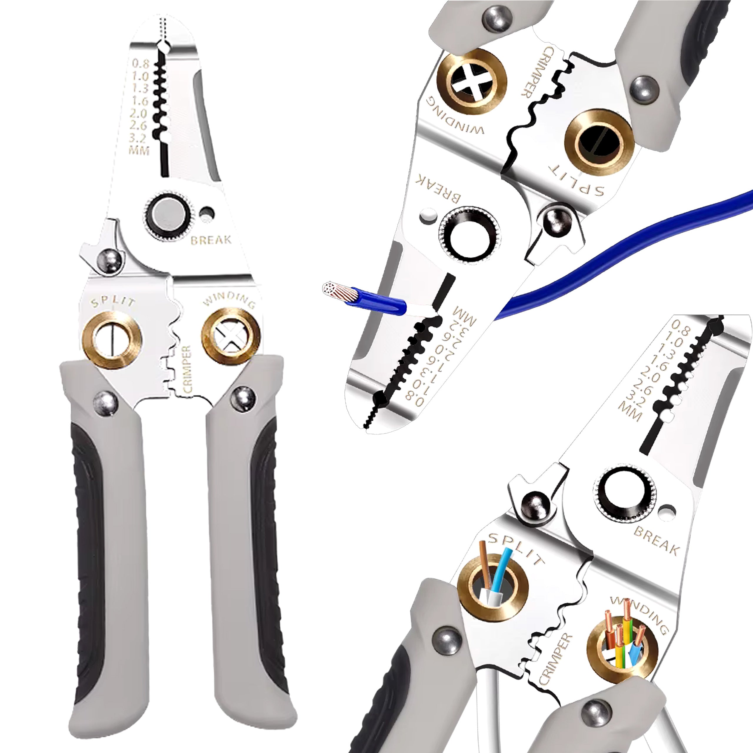 7-in-1 Cable Insulation Stripping and Connector Crimping Pliers 0.8-3.2 mm