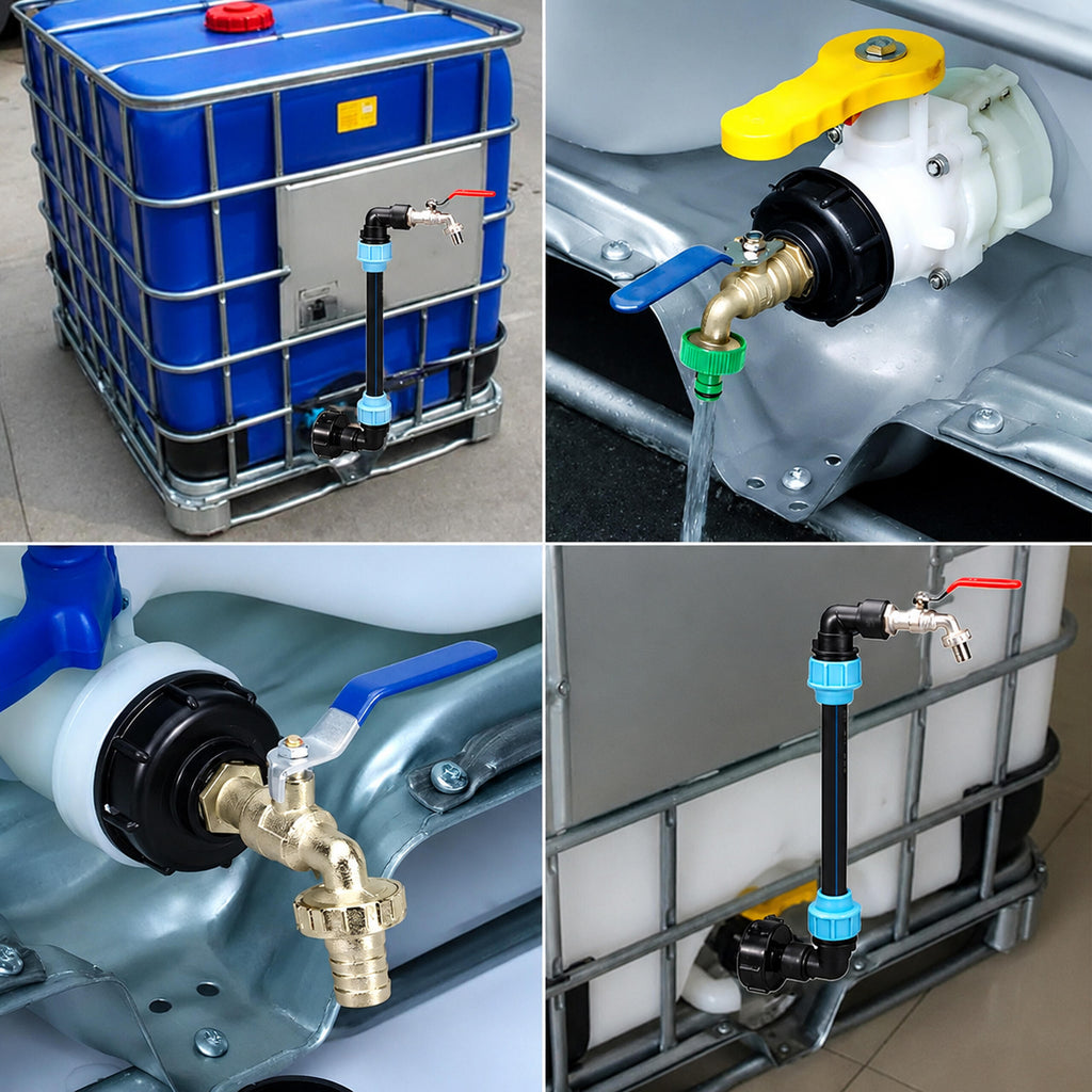 IBC–Mauser adapterite komplekt koos luigekaela kraani ja 3/4 ventiiliga