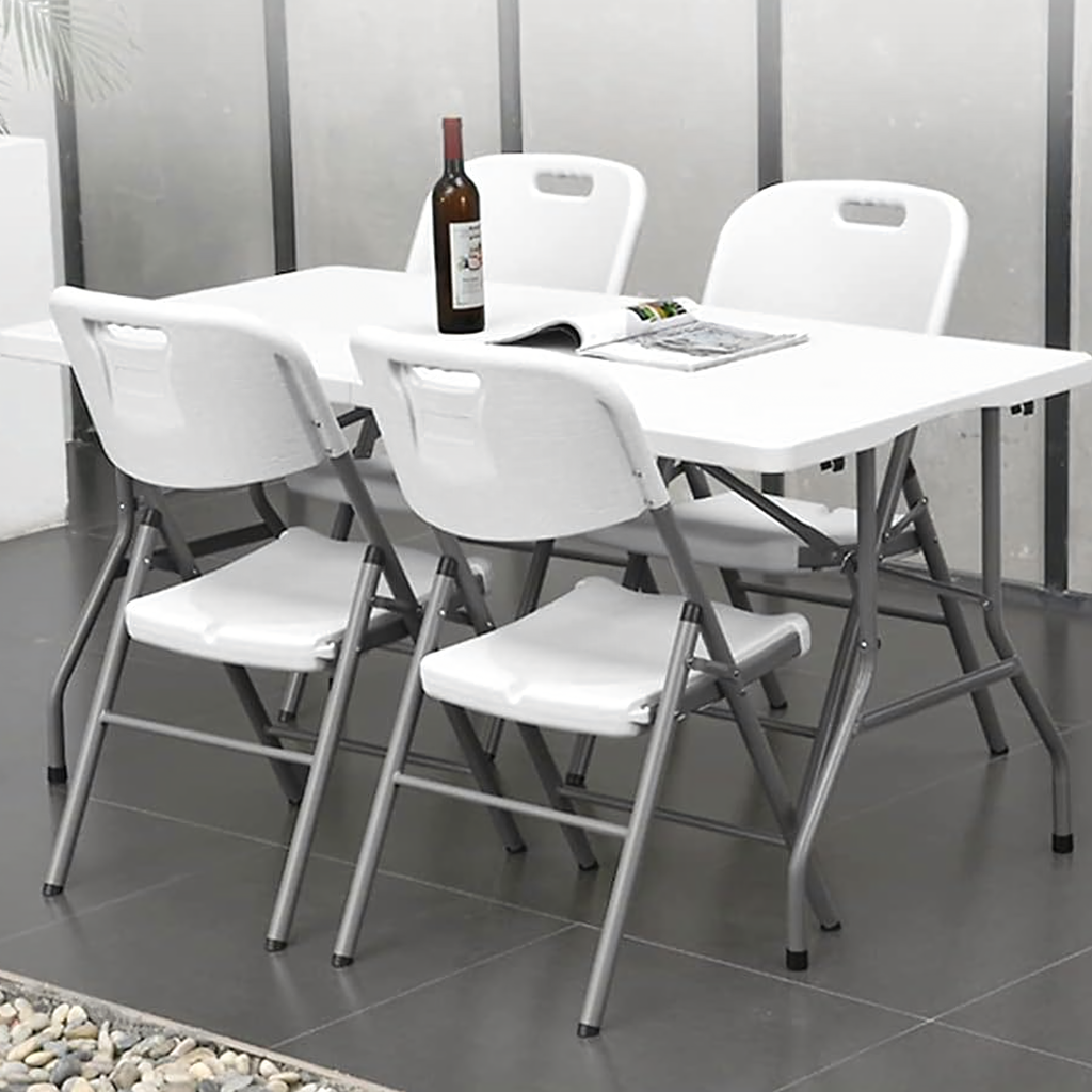 White Folding Outdoor Catering Chairs for Picnic Set of 4 4 pcs