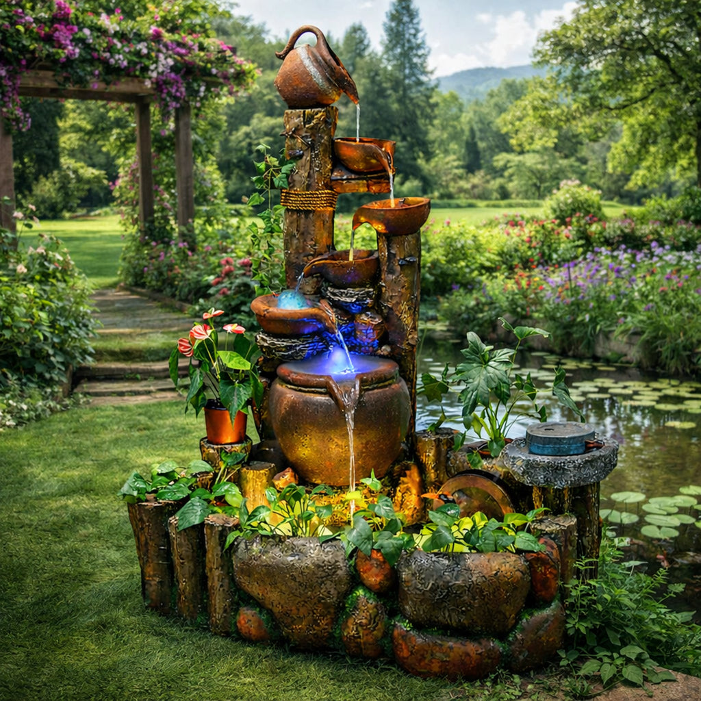 Large Decorative Garden Fountain 113x85x148cm Cascade with LED Lighting