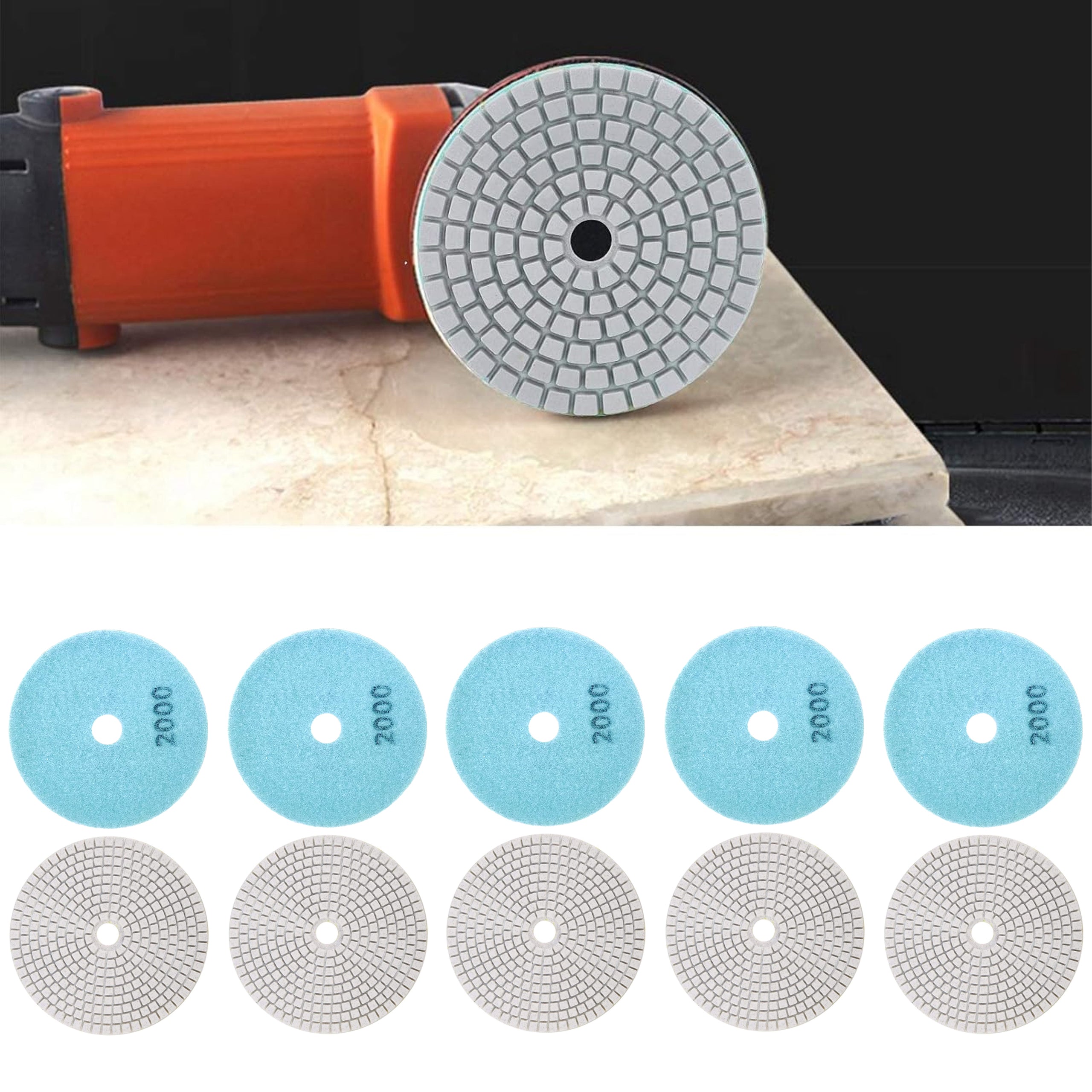 10x Diamond Polishing Disc 80mm for Grinding Porcelain Tiles with Velcro 2000