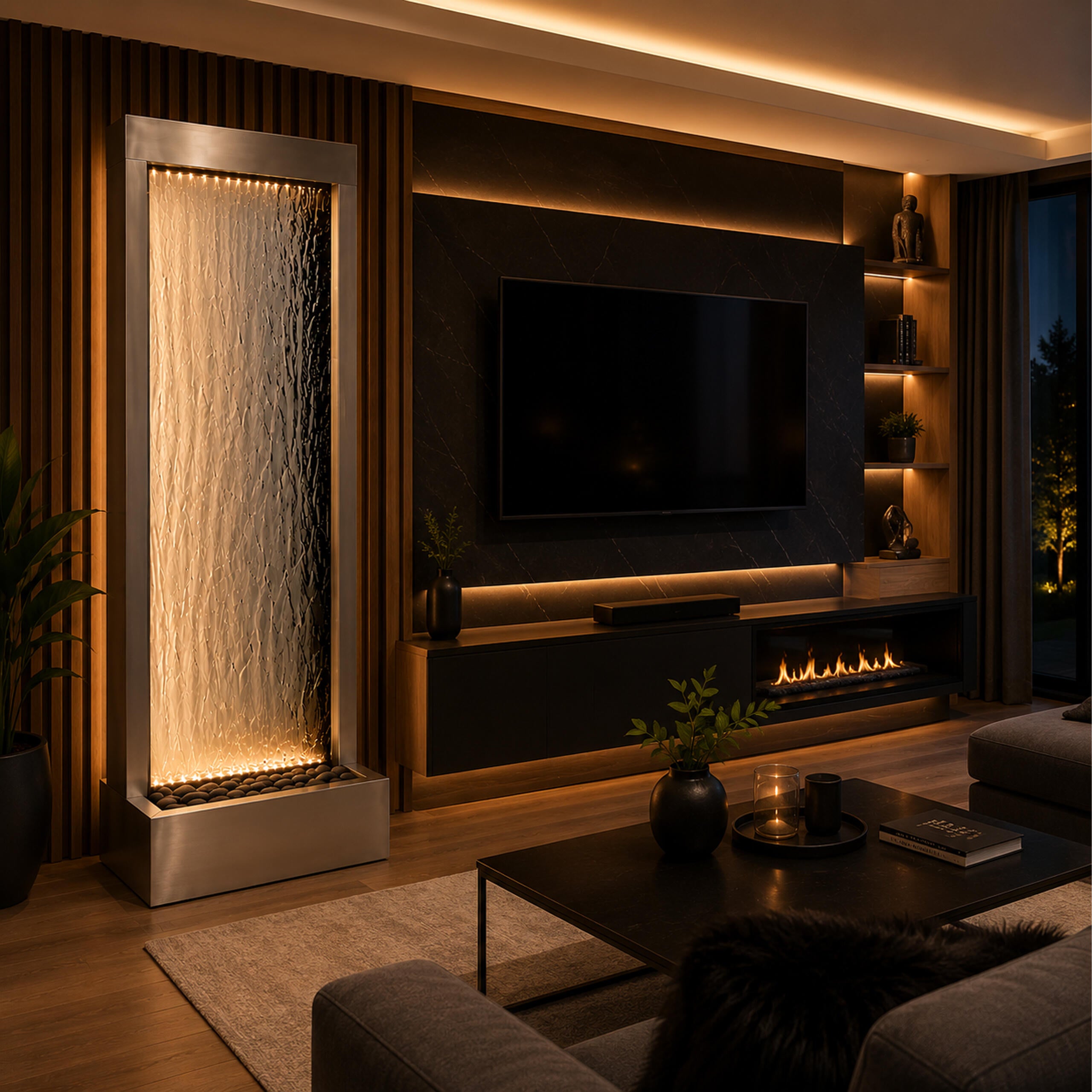 LED Illuminated Glass Garden Waterfall Wall Fountain 150x45cm